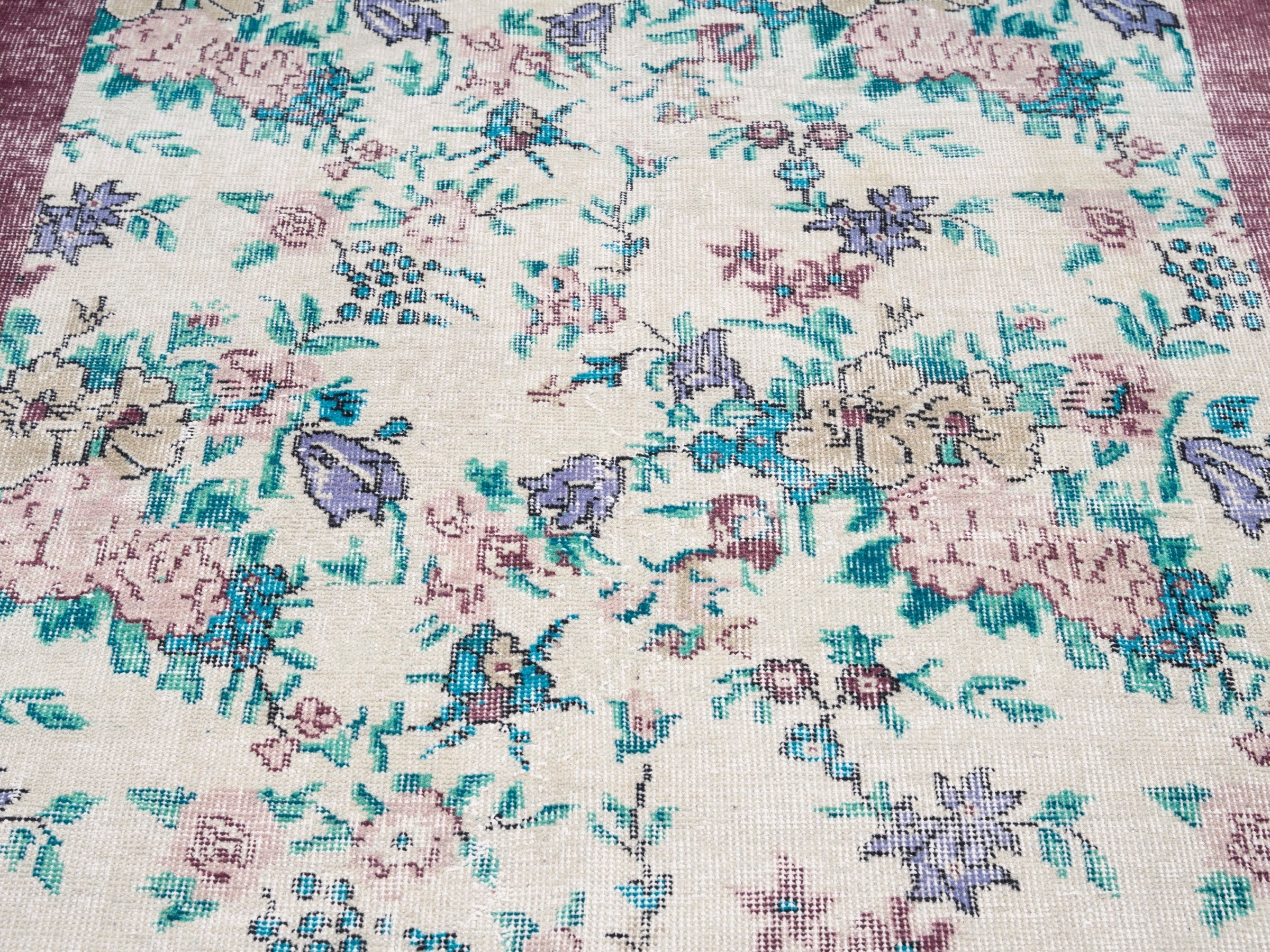 Turkish Isparta area rug in cream and dusty rose, view 4 of 10