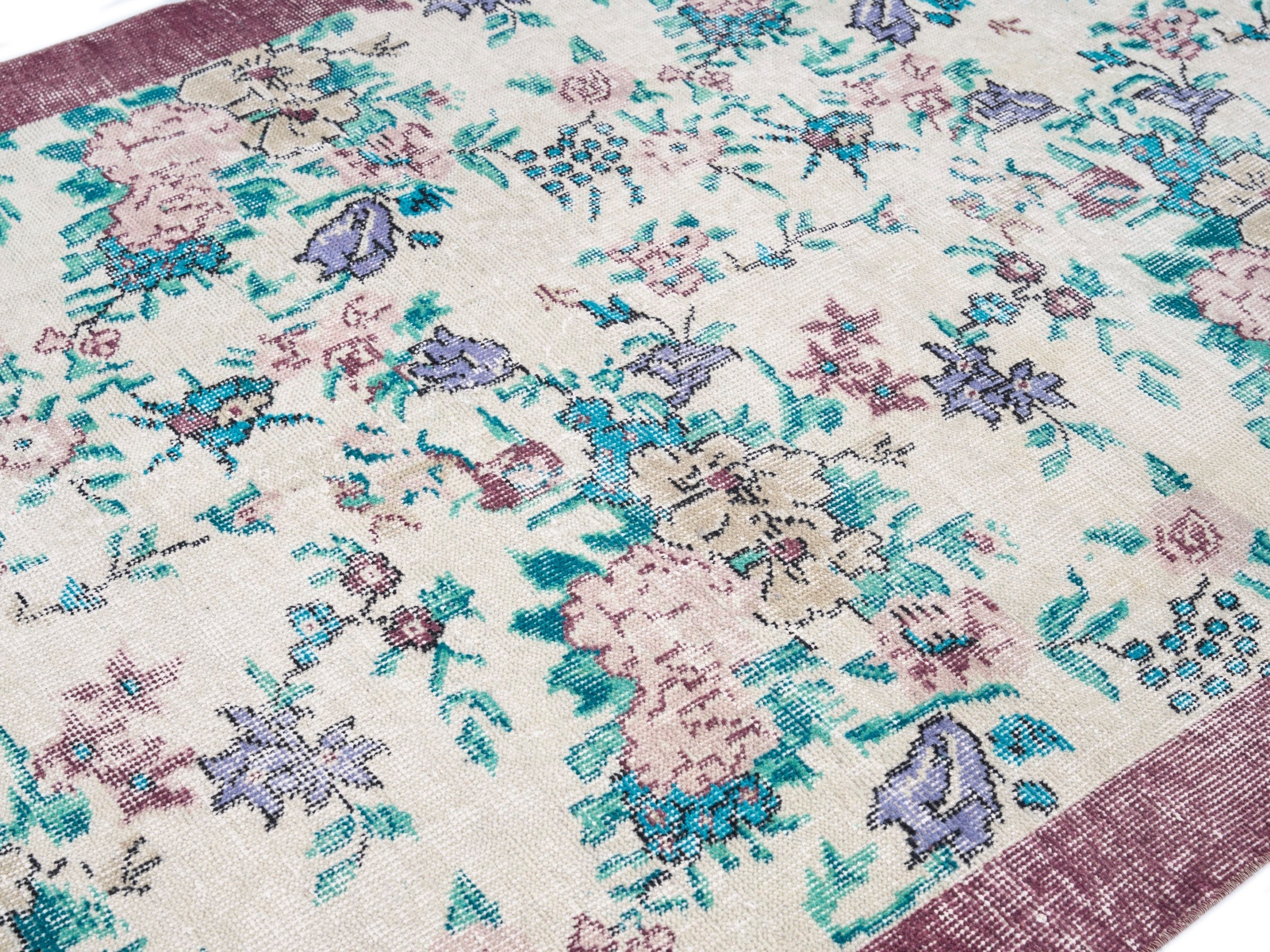 Turkish Isparta area rug in cream and dusty rose, view 5 of 10