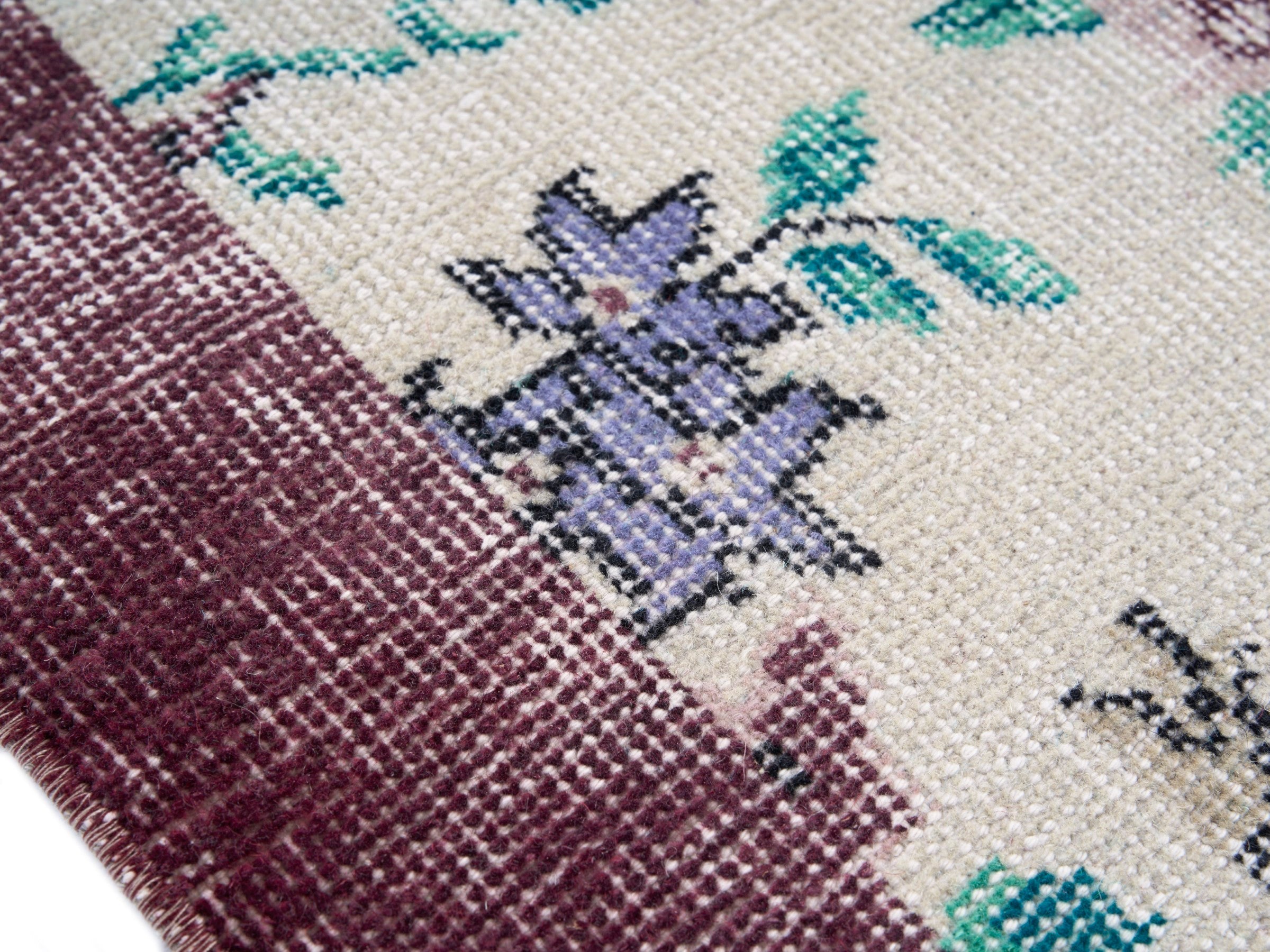 Turkish Isparta area rug in cream and dusty rose, view 6 of 10