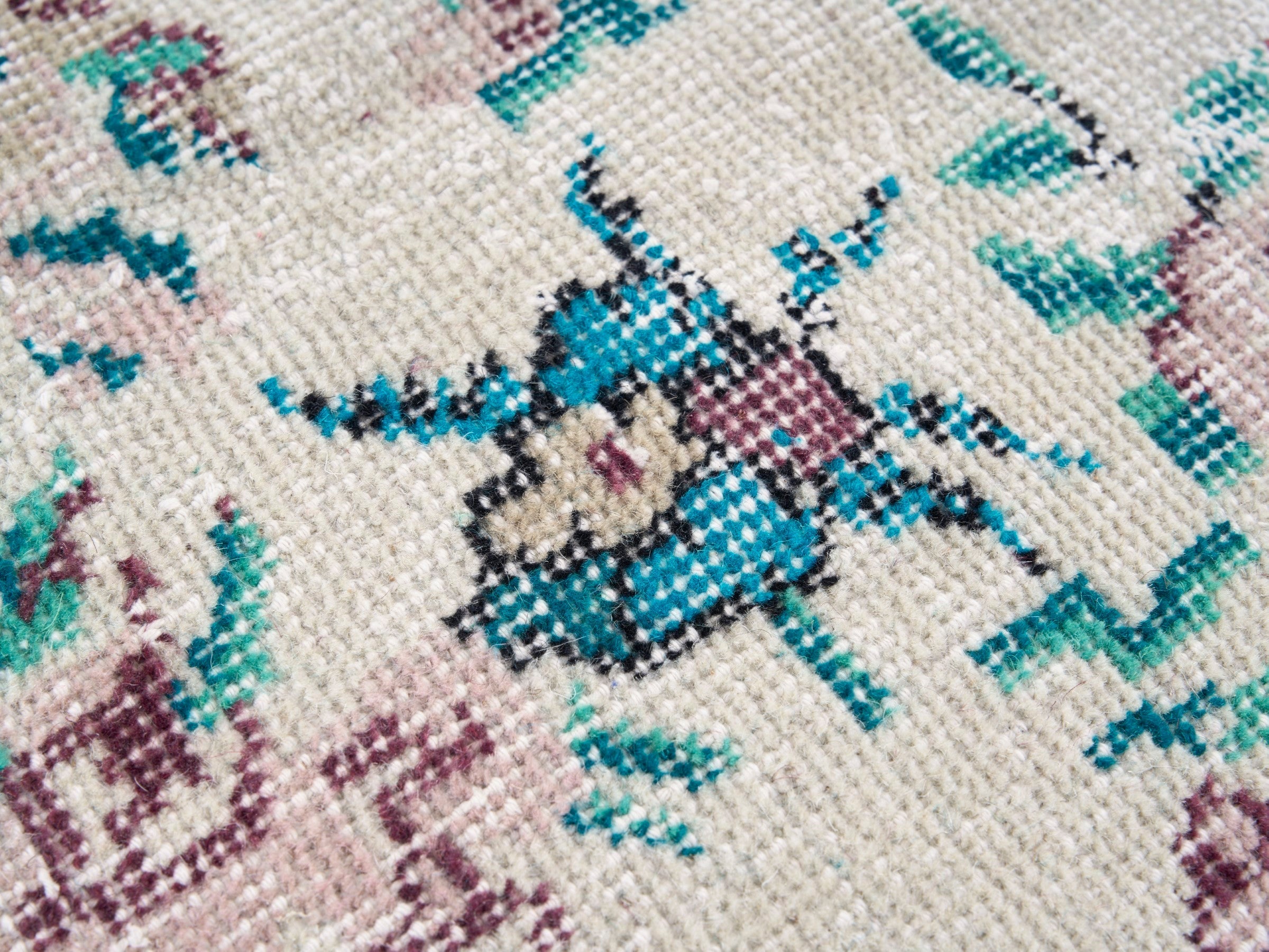 Turkish Isparta area rug in cream and dusty rose, view 7 of 10