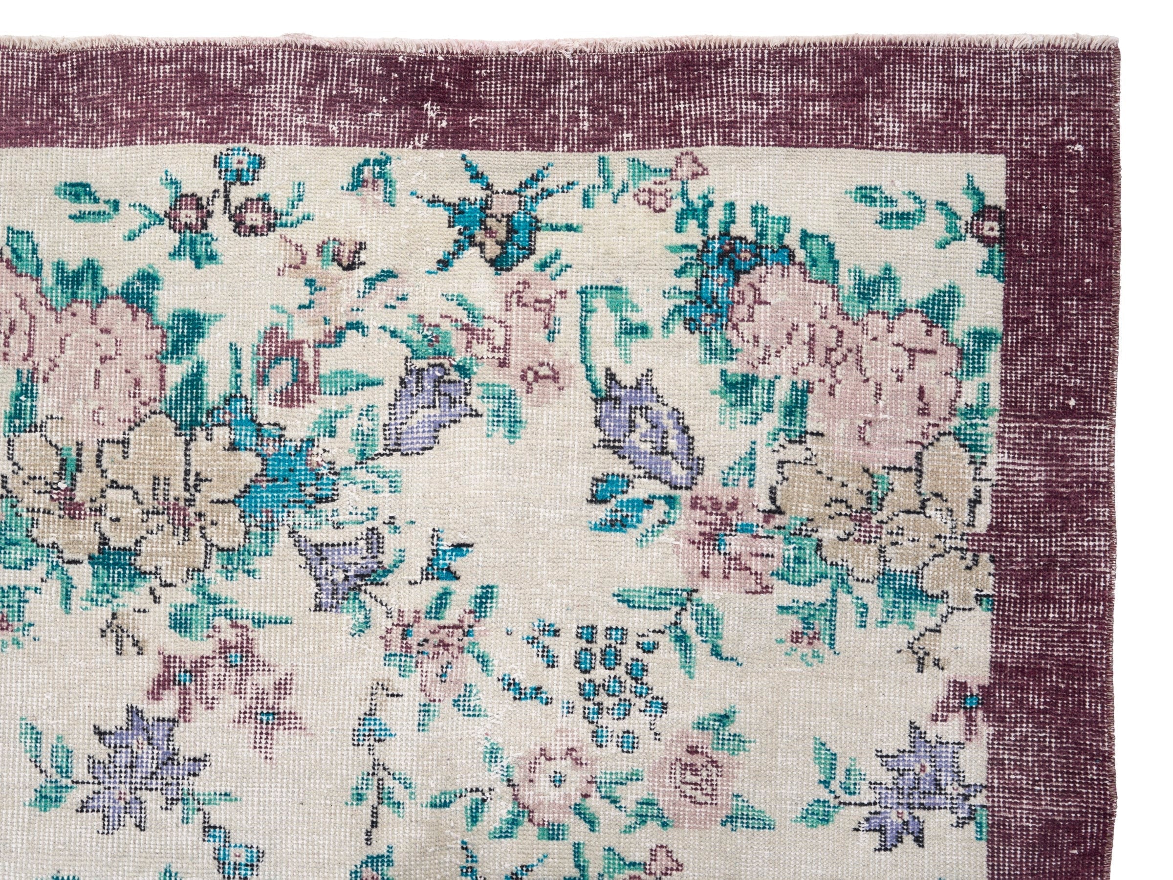 Turkish Isparta area rug in cream and dusty rose, view 8 of 10