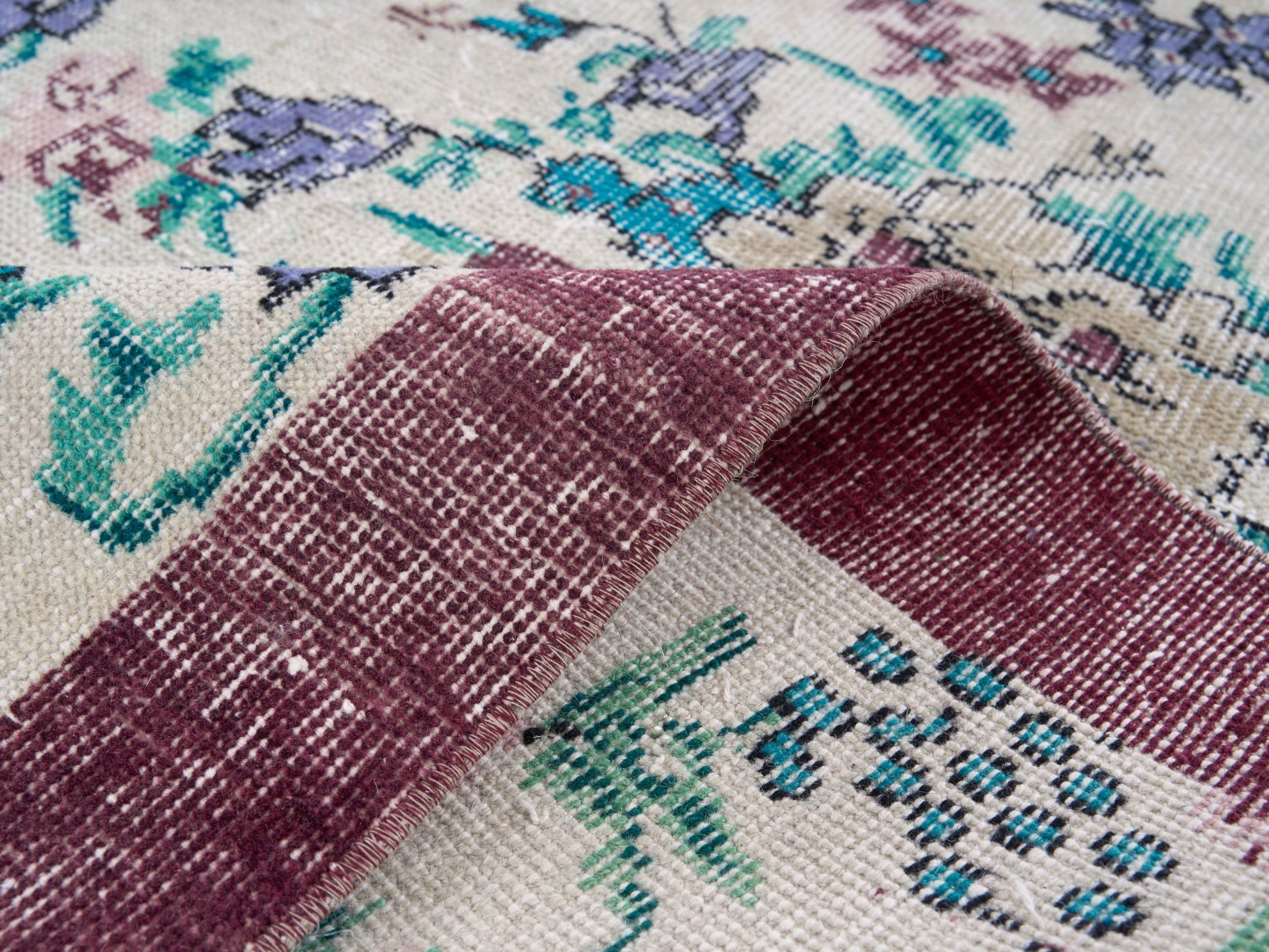 Turkish Isparta area rug in cream and dusty rose, view 9 of 10
