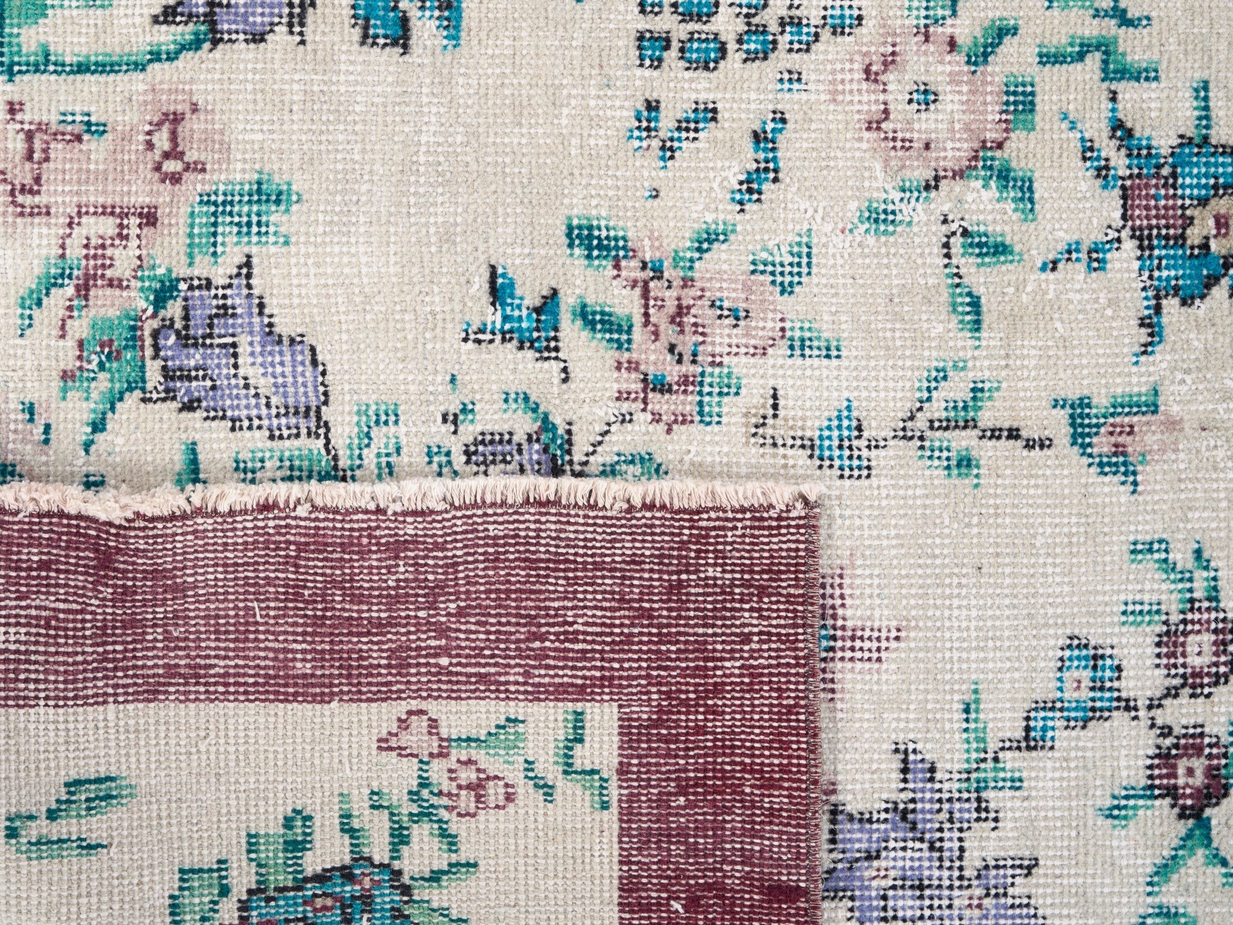 Turkish Isparta area rug in cream and dusty rose, view 10 of 10