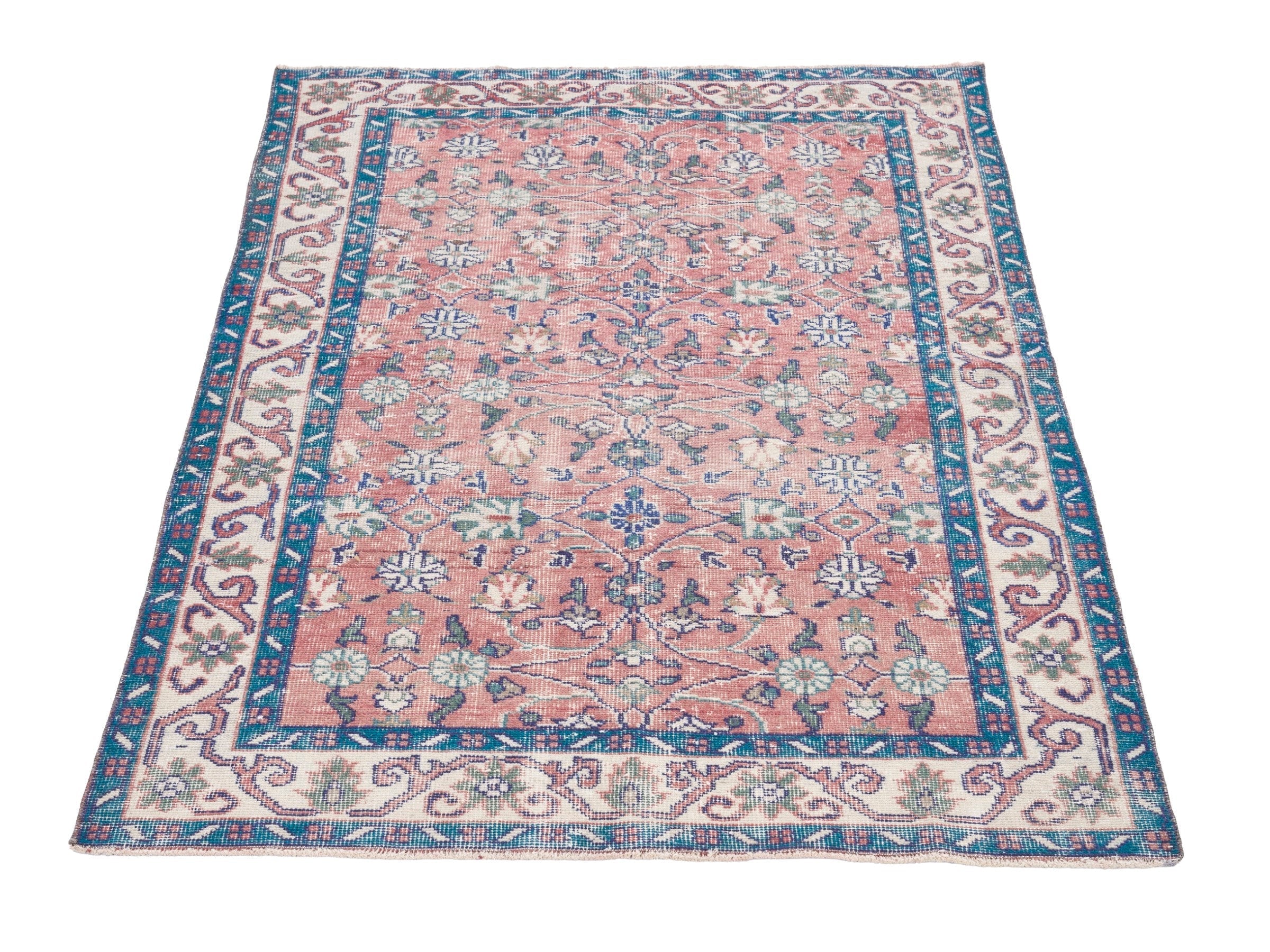 Turkish Isparta accent rug in rose and cream, view 2 of 10