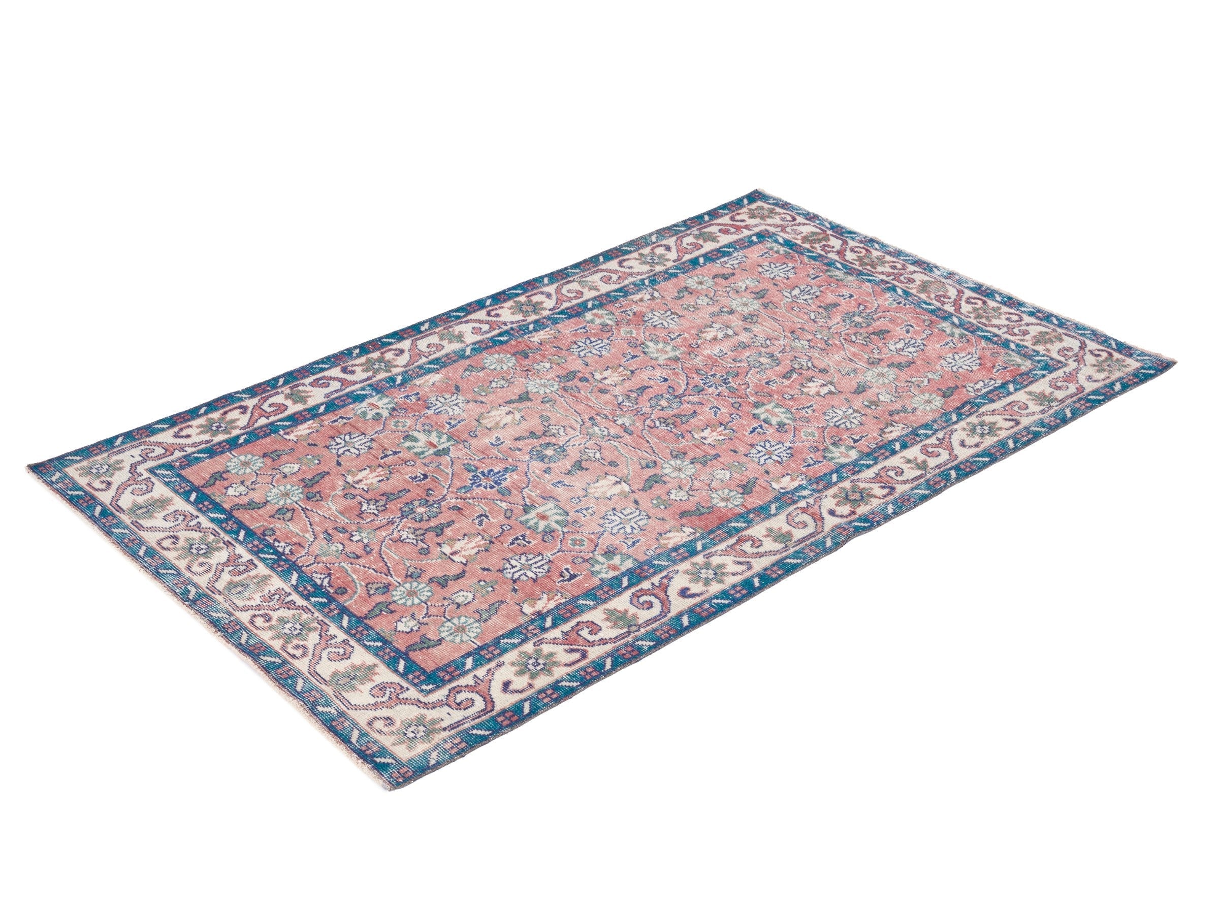 Turkish Isparta accent rug in rose and cream, view 3 of 10