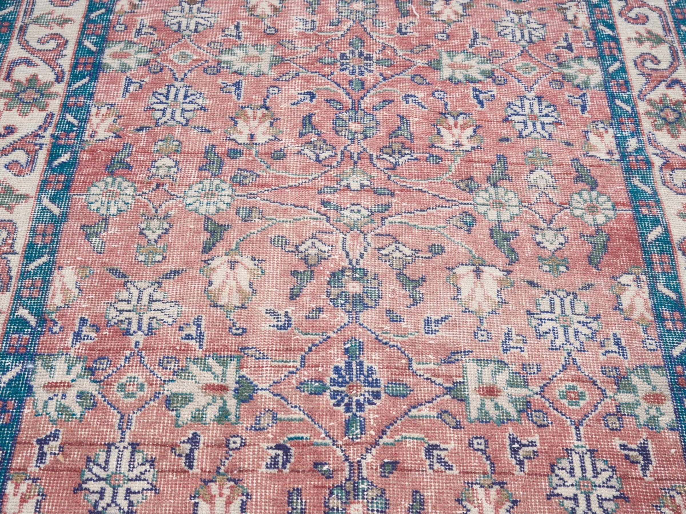 Turkish Isparta accent rug in rose and cream, view 4 of 10