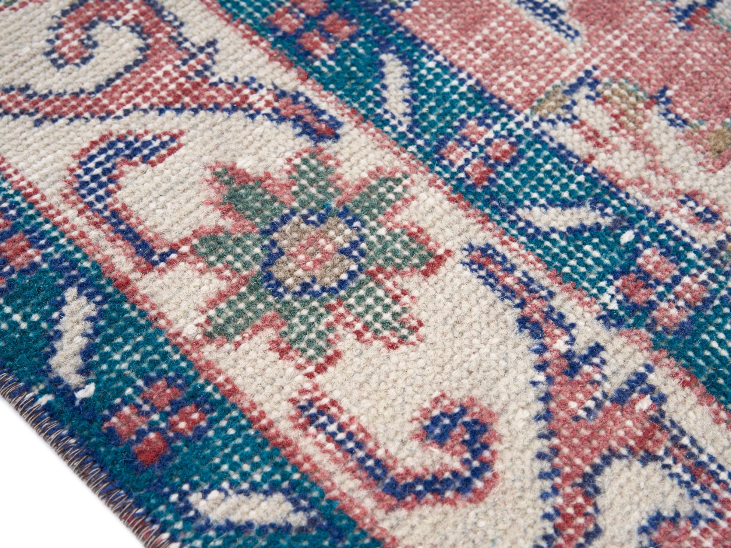 Turkish Isparta accent rug in rose and cream, view 6 of 10
