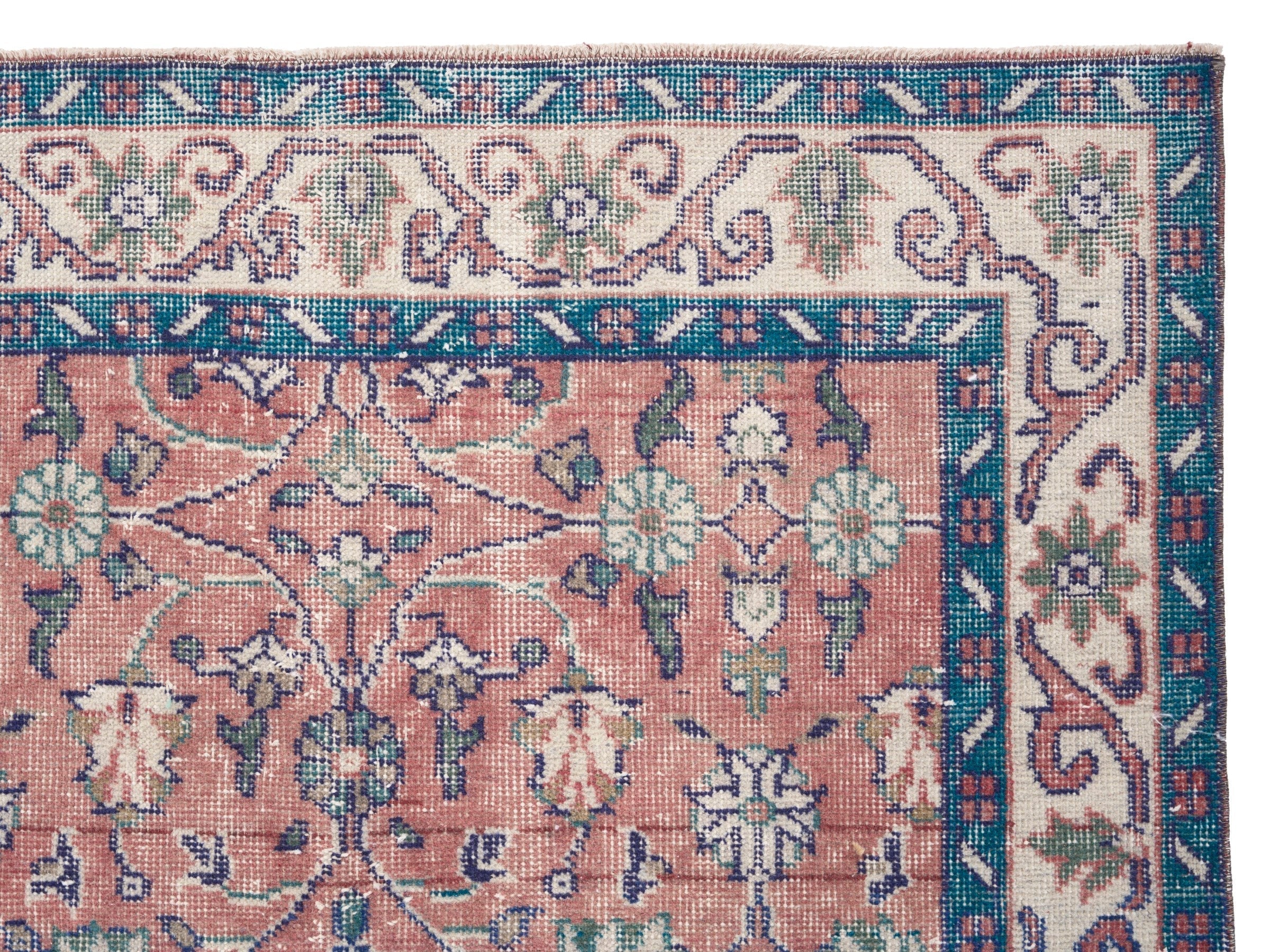 Turkish Isparta accent rug in rose and cream, view 8 of 10