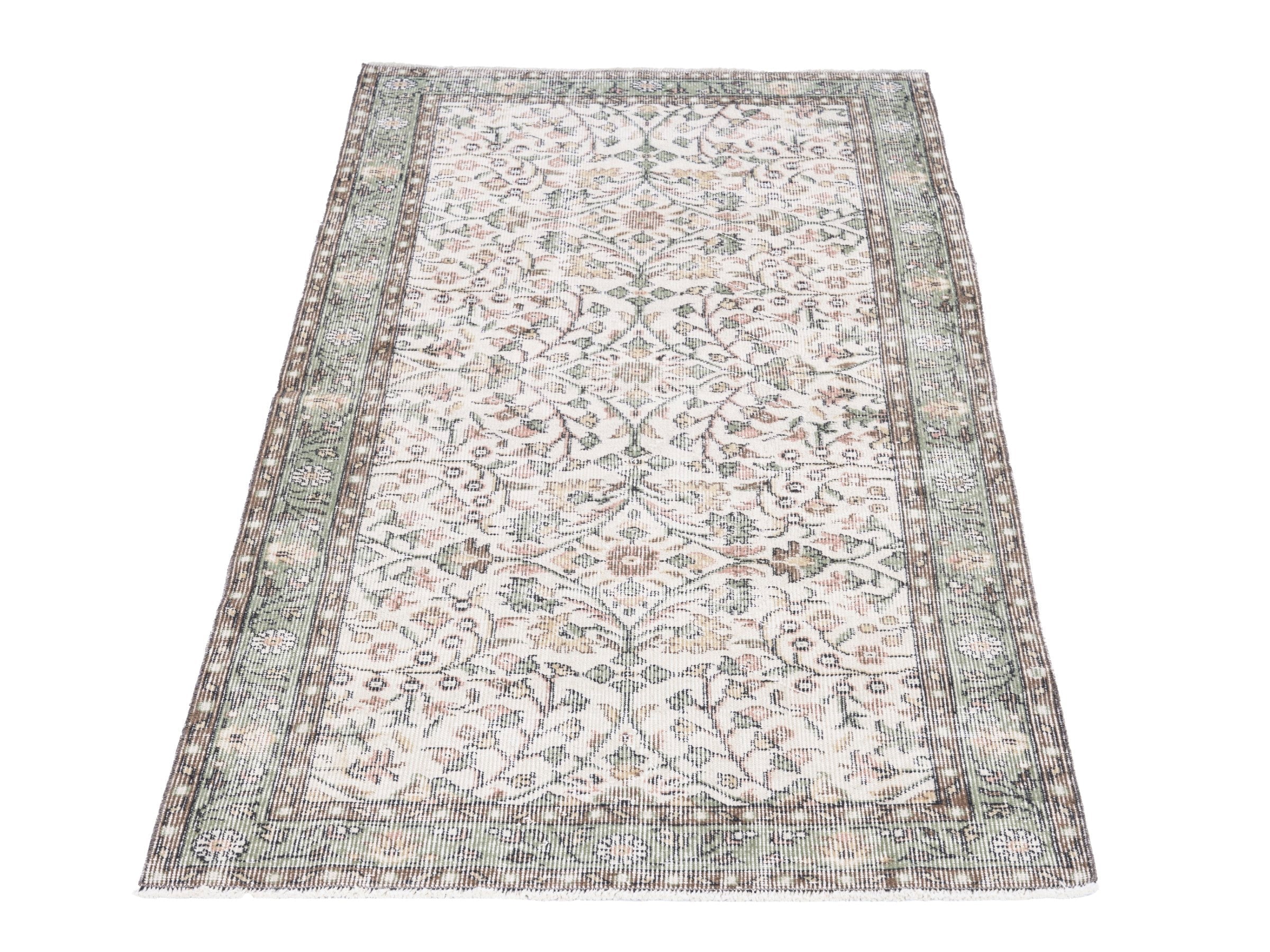 Turkish Isparta runner rug in cream and sage, view 2 of 10