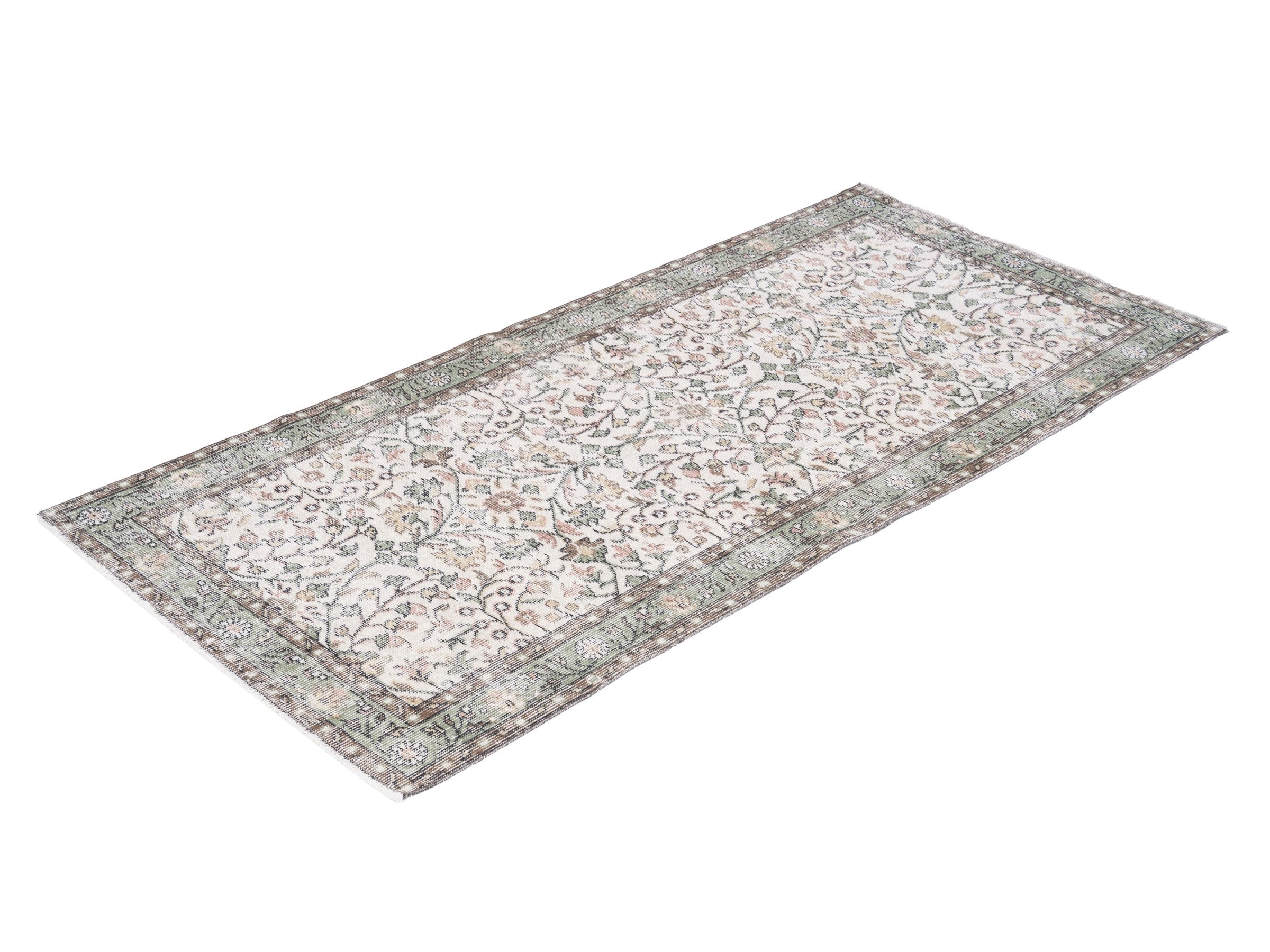 Turkish Isparta runner rug in cream and sage, view 3 of 10