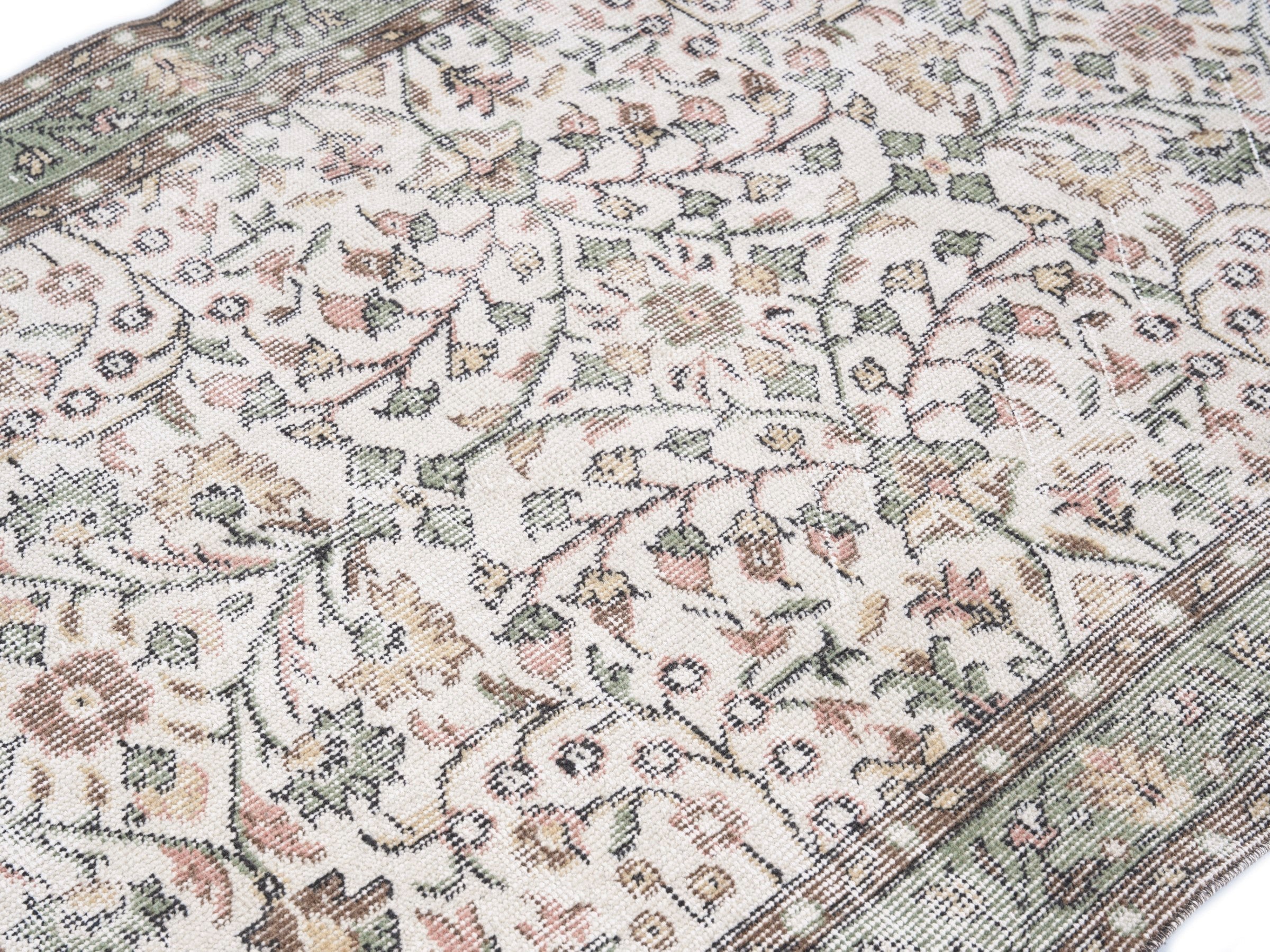 Turkish Isparta runner rug in cream and sage, view 5 of 10