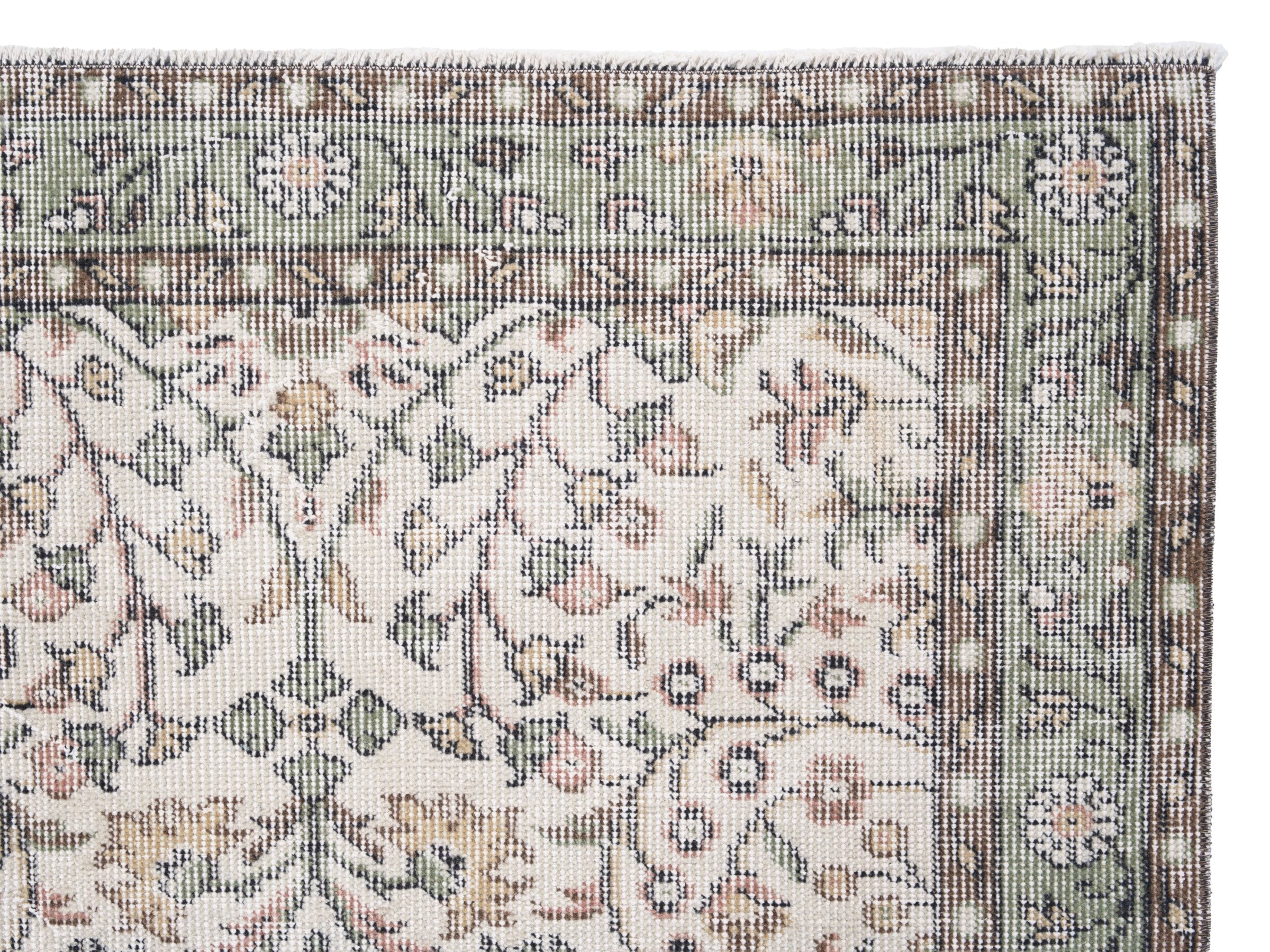 Turkish Isparta runner rug in cream and sage, view 7 of 10