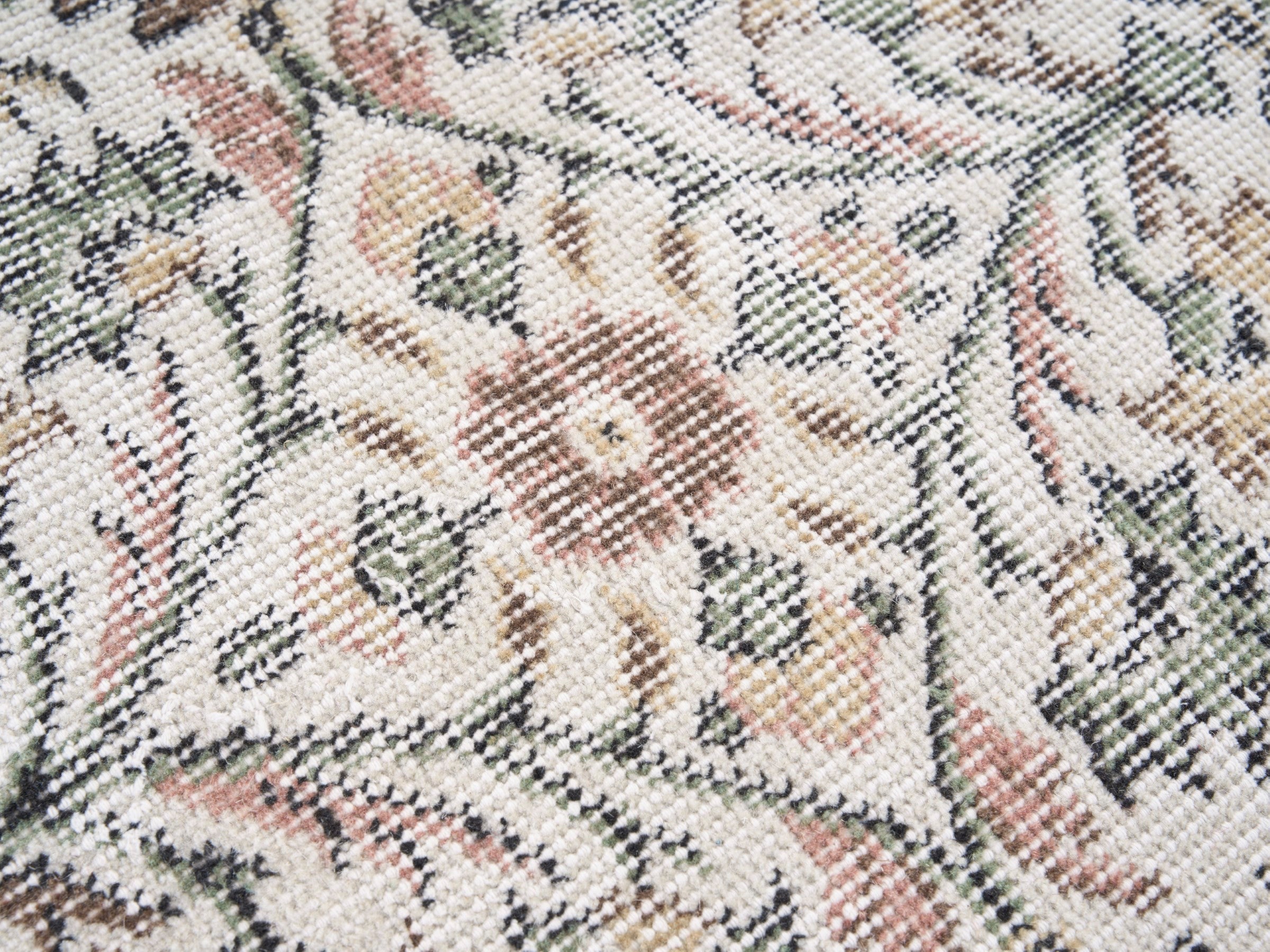 Turkish Isparta runner rug in cream and sage, view 8 of 10