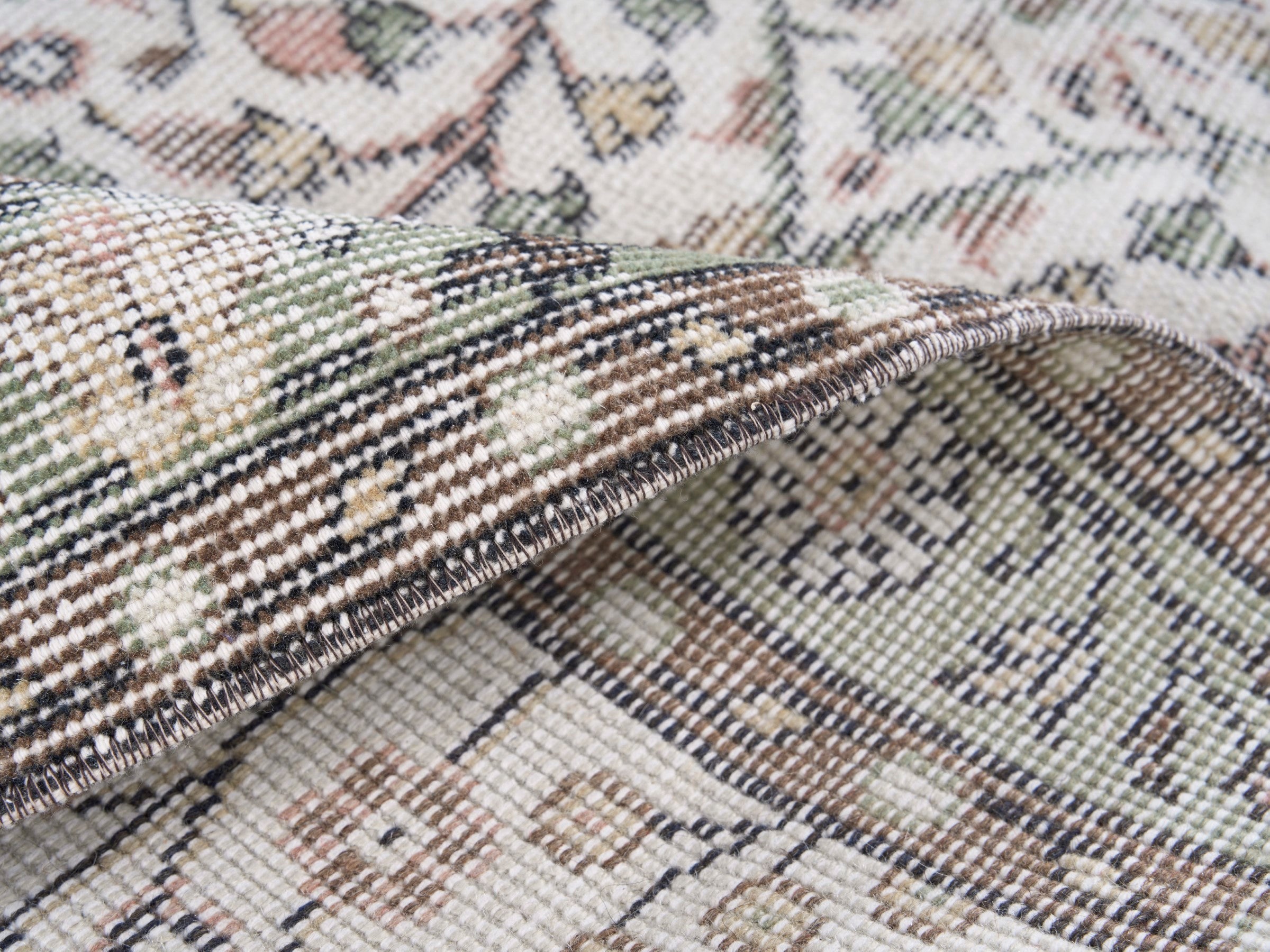 Turkish Isparta runner rug in cream and sage, view 9 of 10