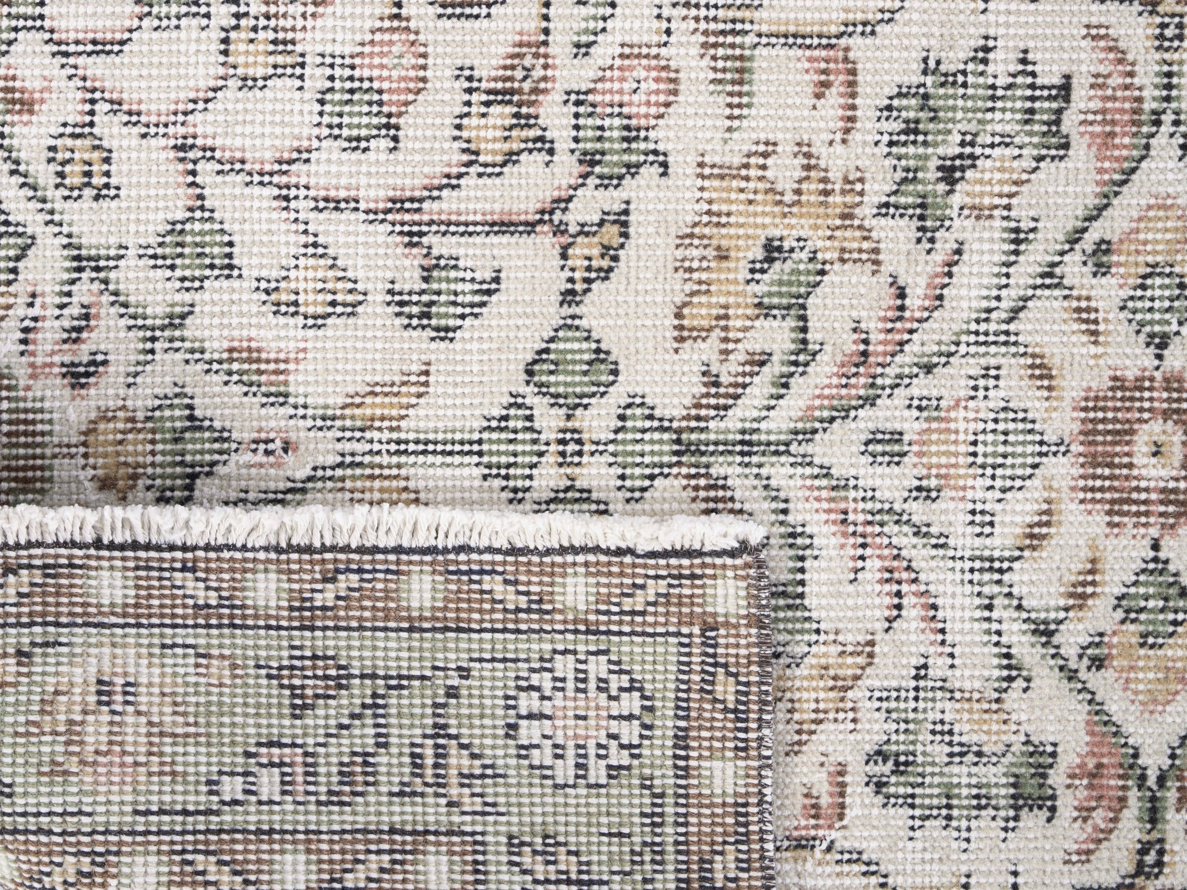 Turkish Isparta runner rug in cream and sage, view 10 of 10