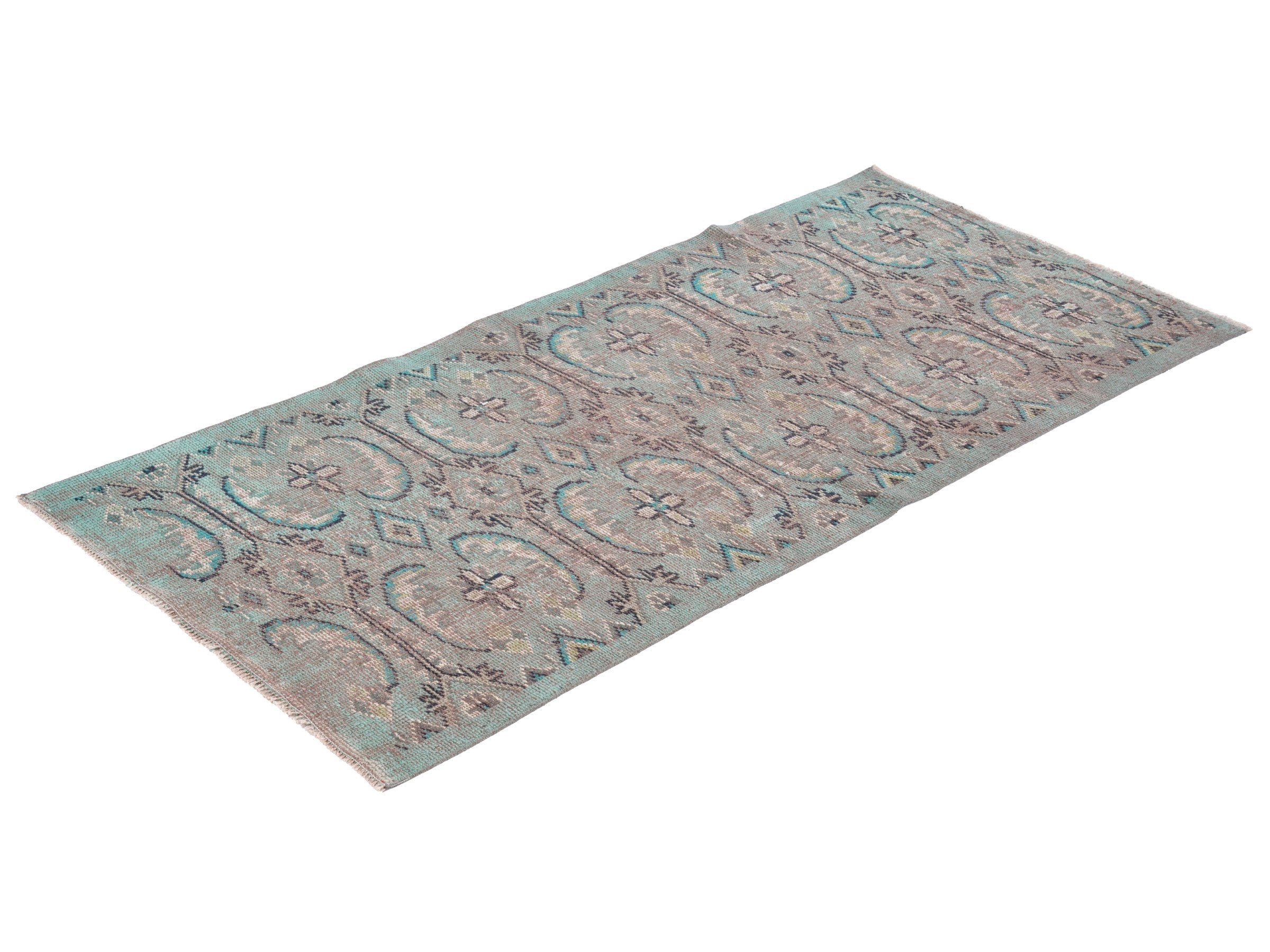 Turkish Manisa runner rug in taupe and teal, view 3 of 10