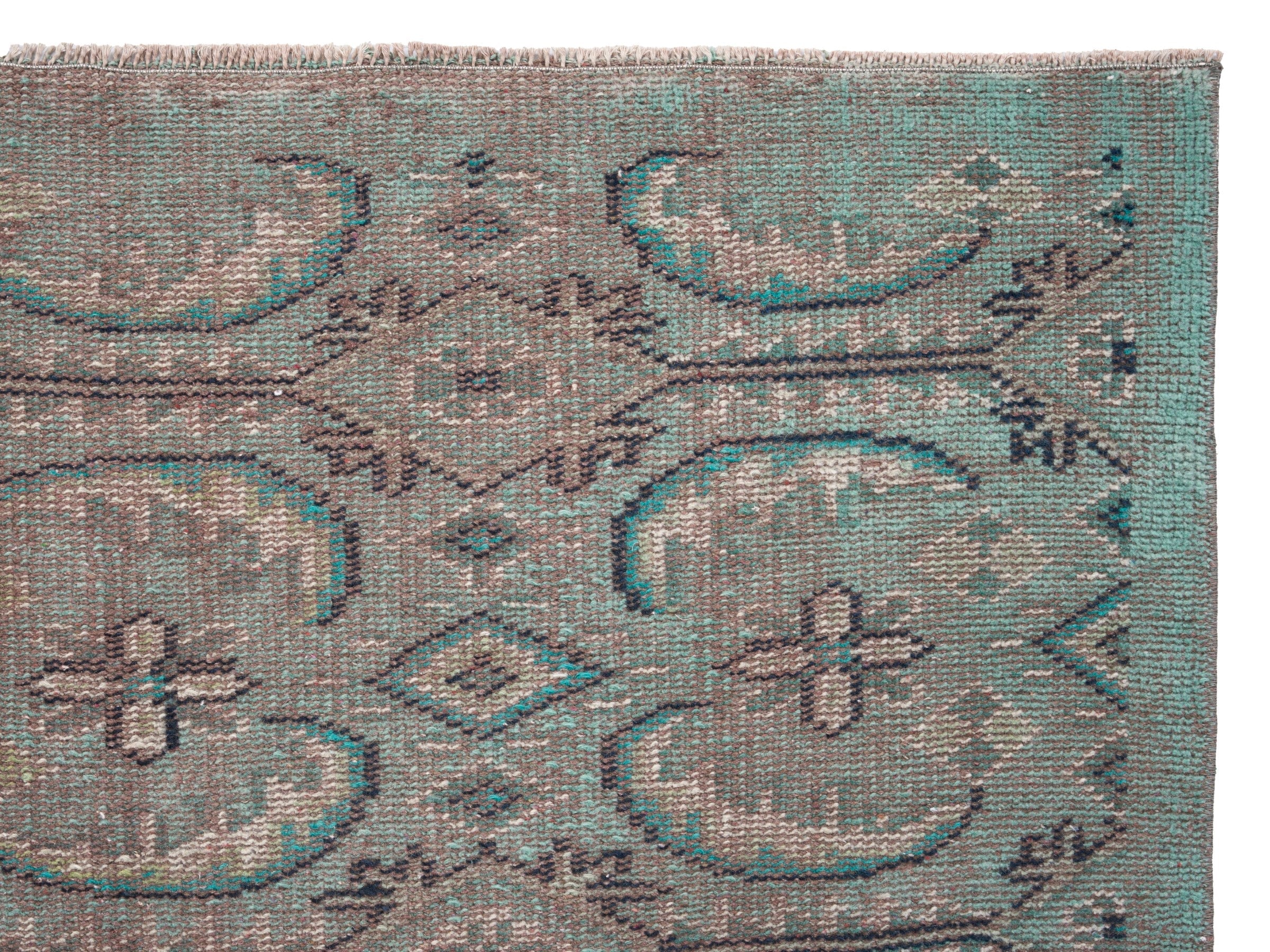 Turkish Manisa runner rug in taupe and teal, view 8 of 10