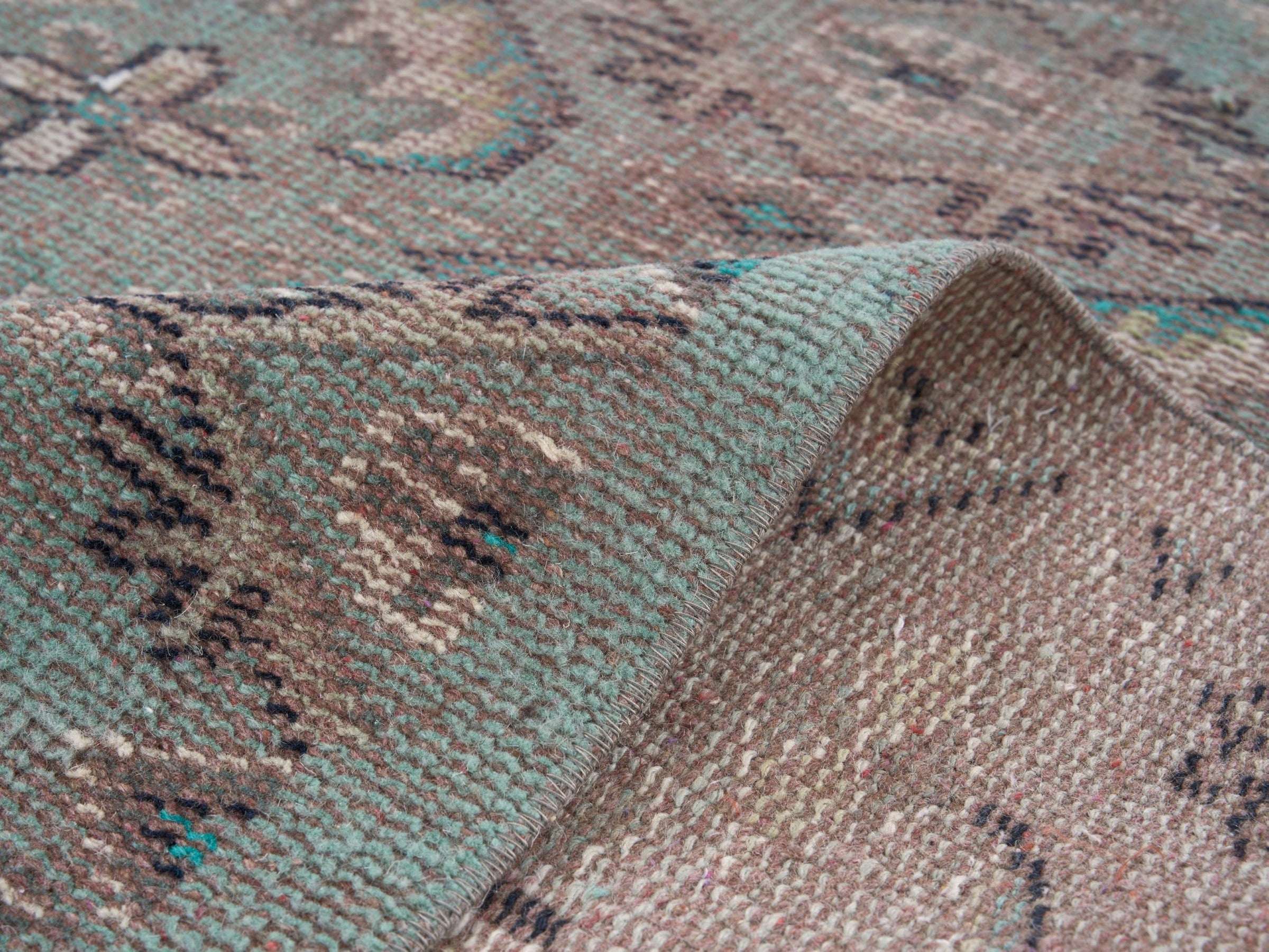Turkish Manisa runner rug in taupe and teal, view 9 of 10