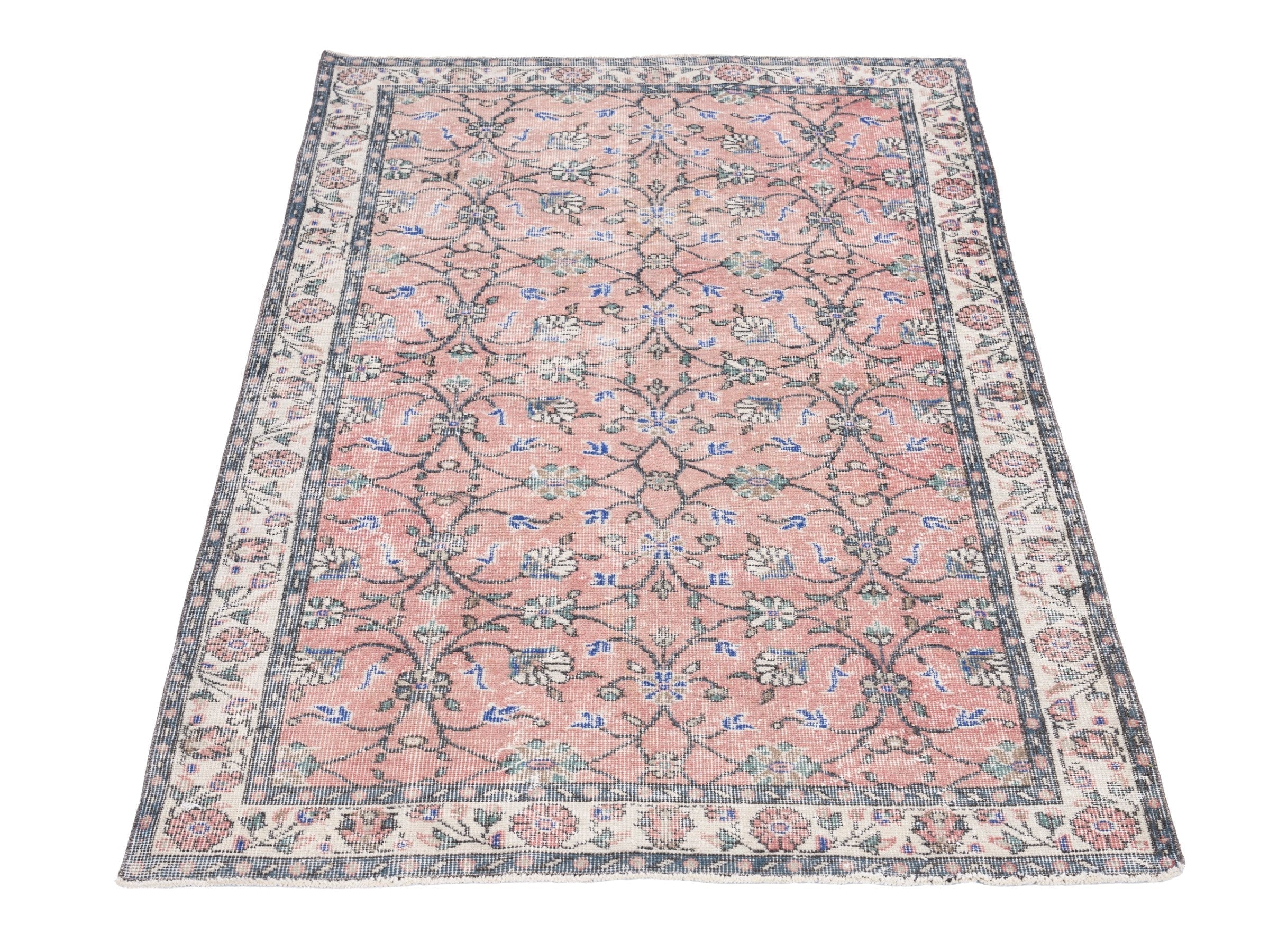 Turkish Isparta area rug in dusty rose and cream, view 2 of 10