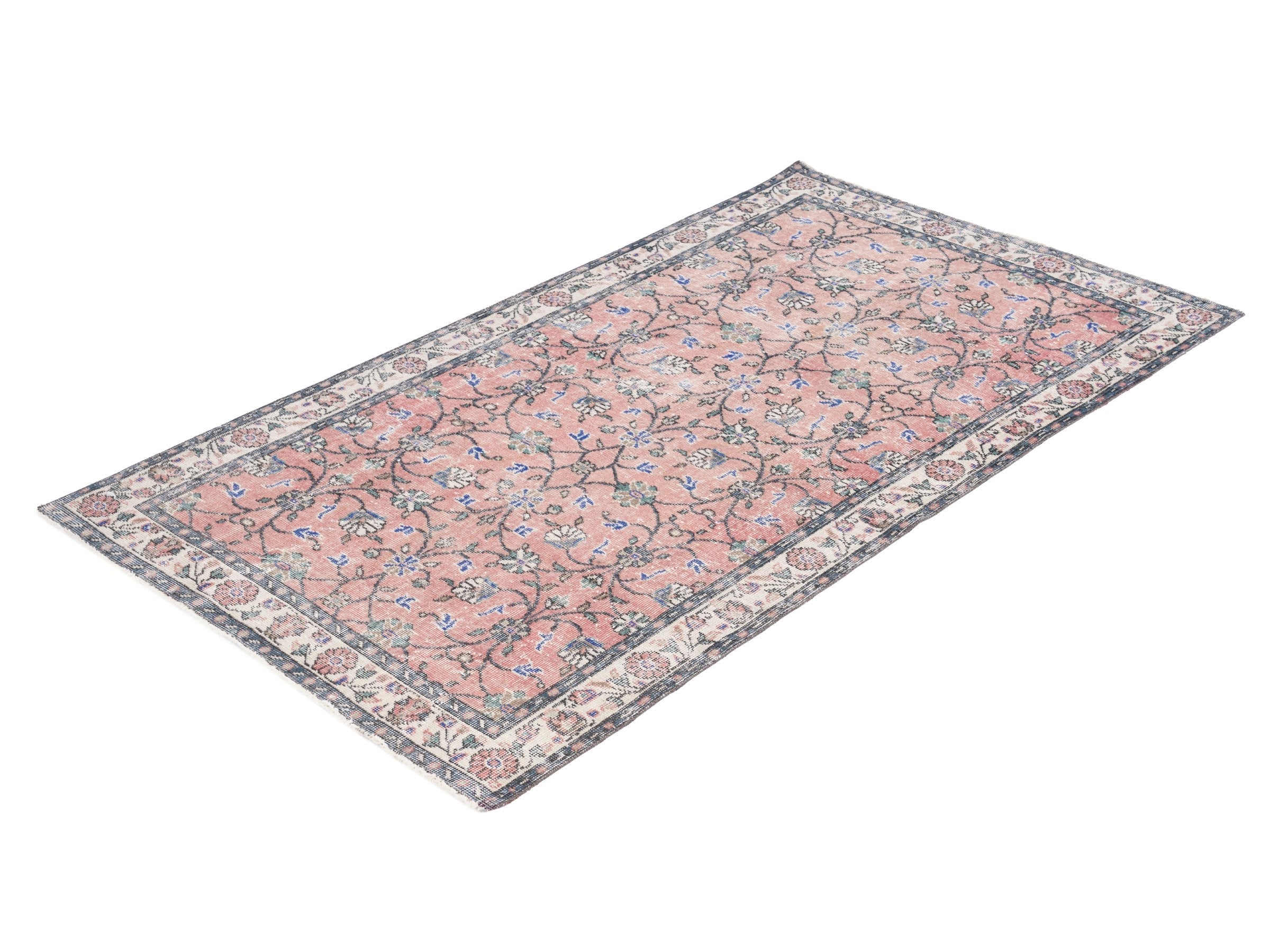 Turkish Isparta area rug in dusty rose and cream, view 3 of 10
