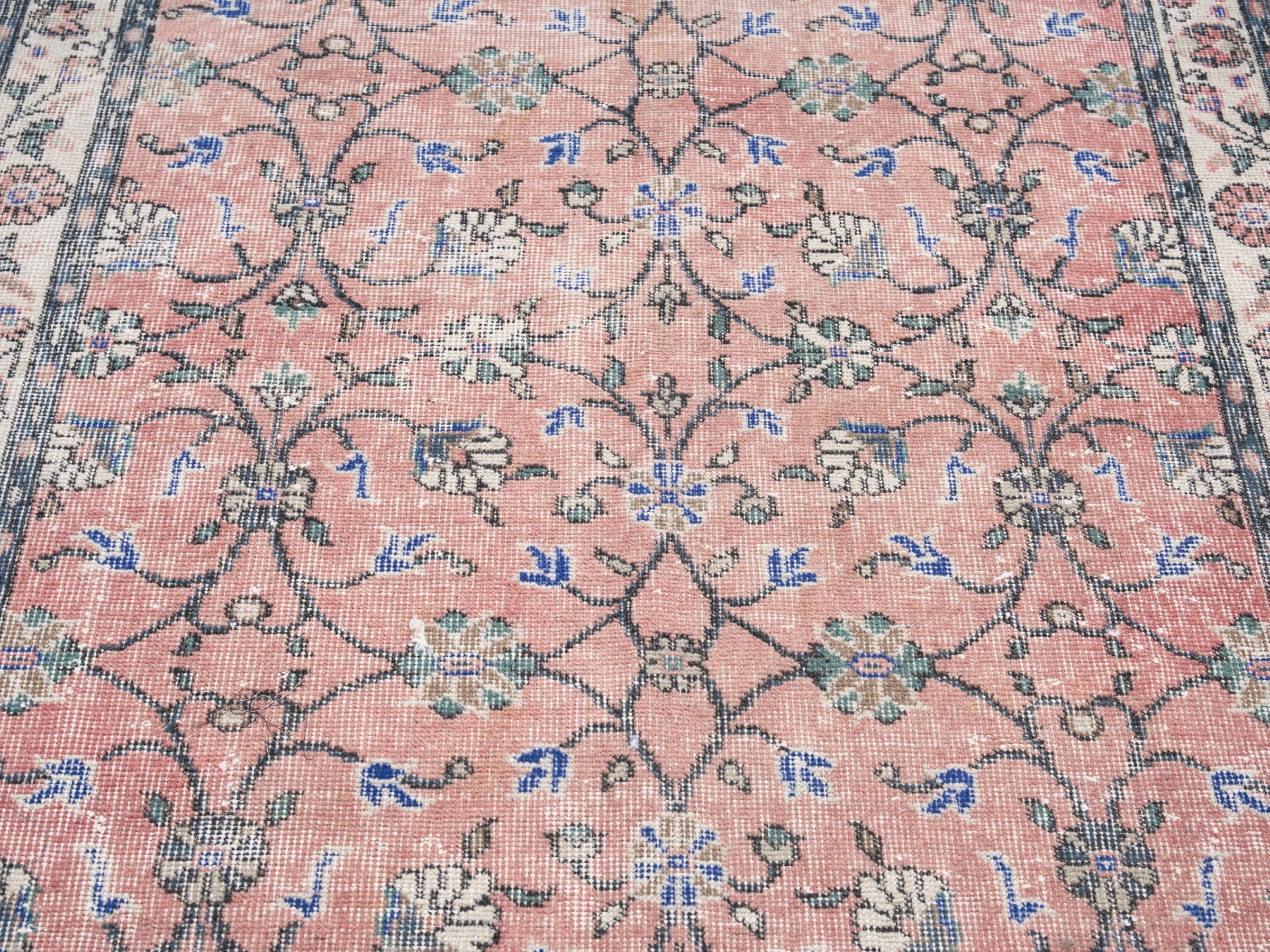 Turkish Isparta area rug in dusty rose and cream, view 4 of 10