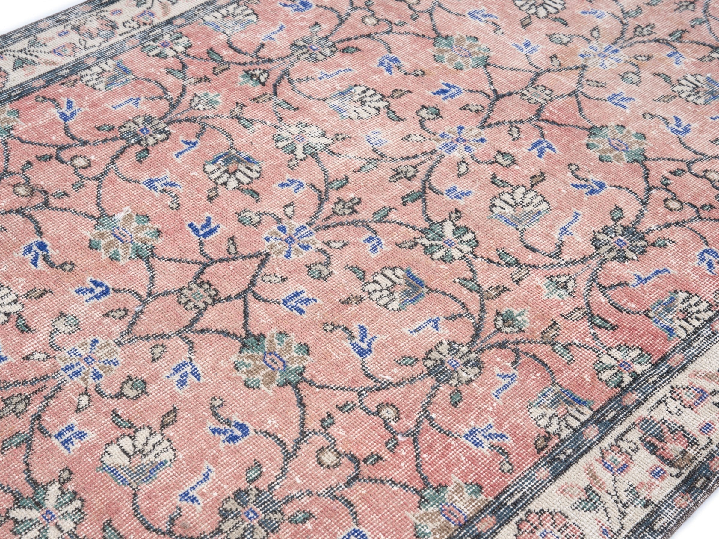 Turkish Isparta area rug in dusty rose and cream, view 5 of 10