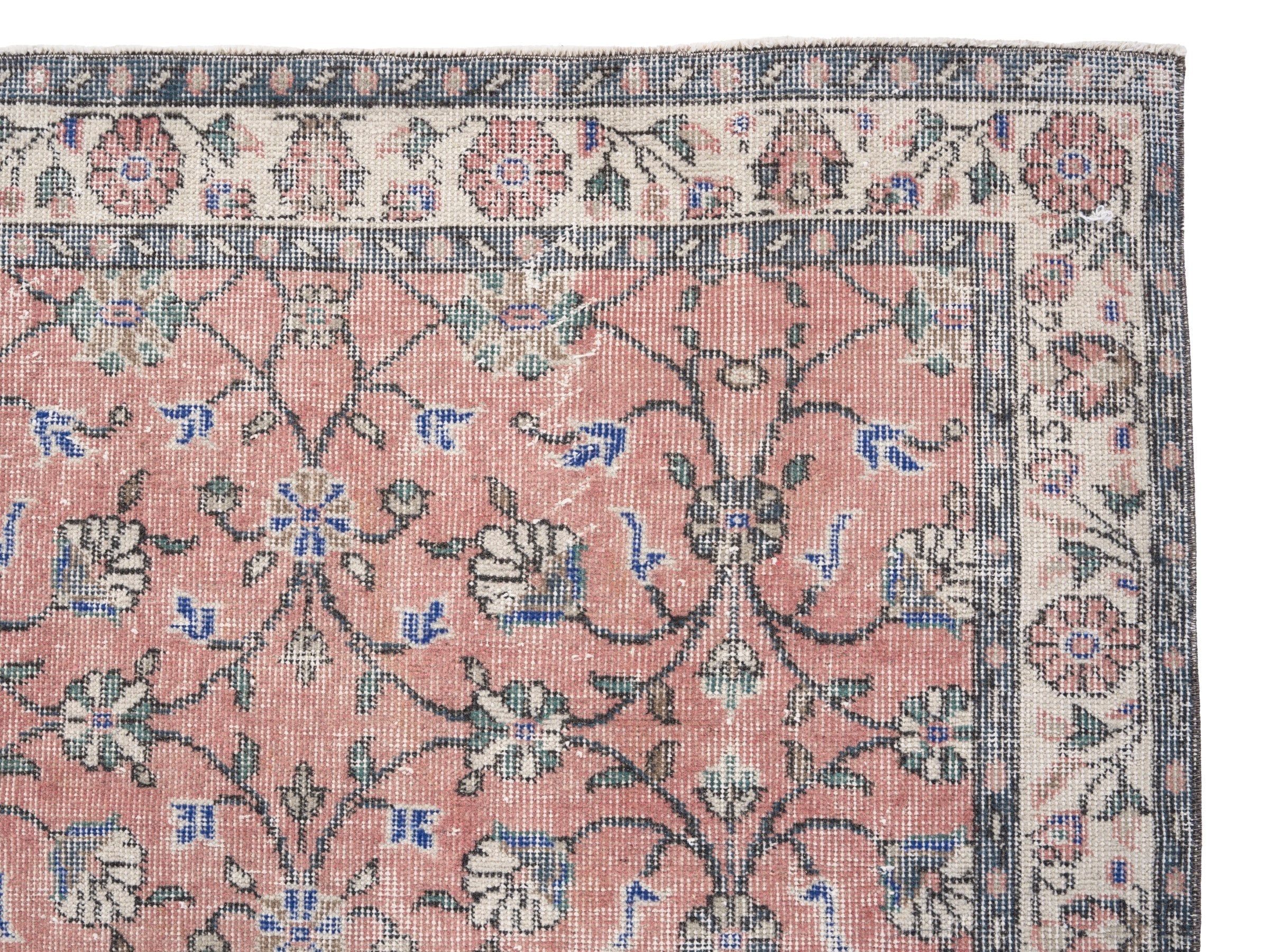 Turkish Isparta area rug in dusty rose and cream, view 8 of 10