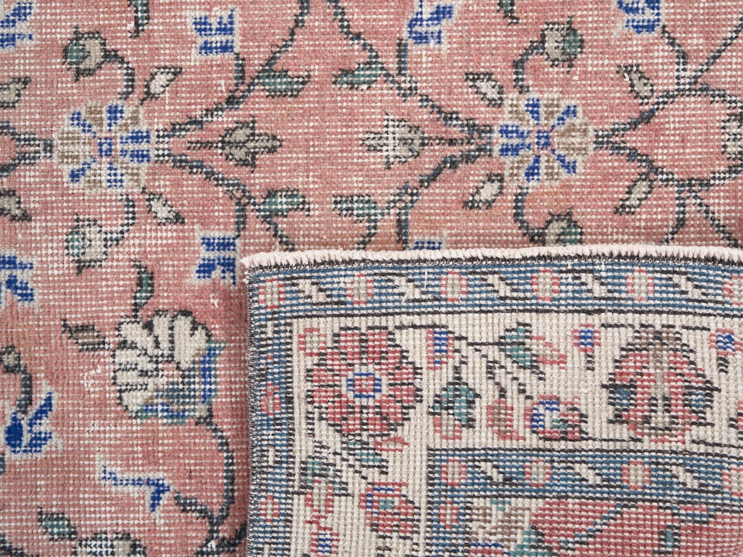 Turkish Isparta area rug in dusty rose and cream, view 10 of 10