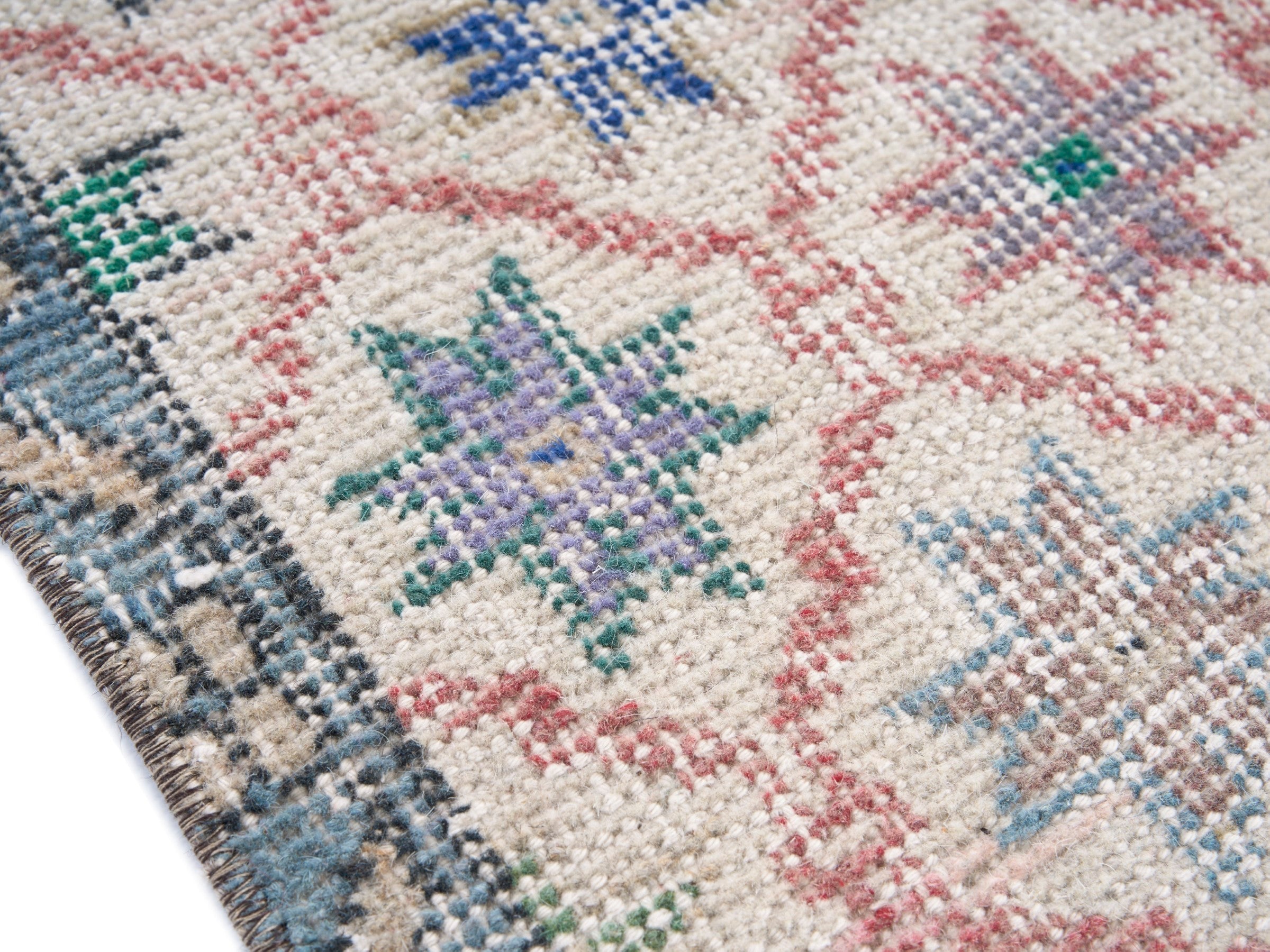 Turkish Isparta area rug in muted pink and dusty blue, view 6 of 10
