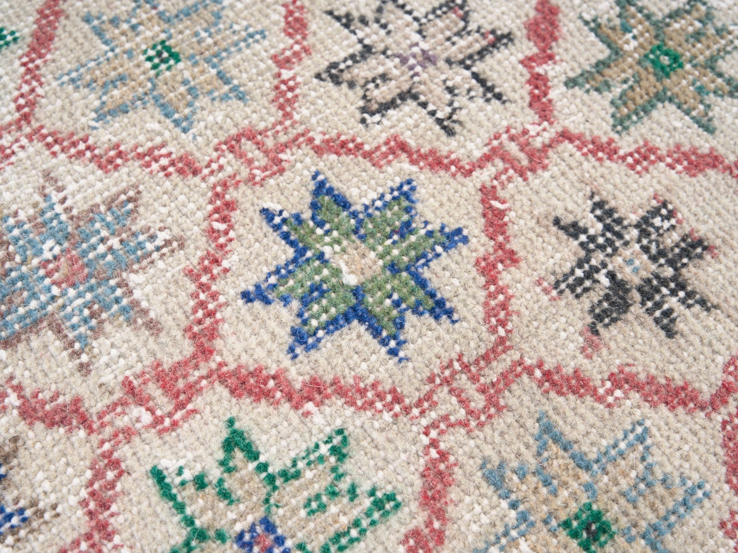 Turkish Isparta area rug in muted pink and dusty blue, view 7 of 10