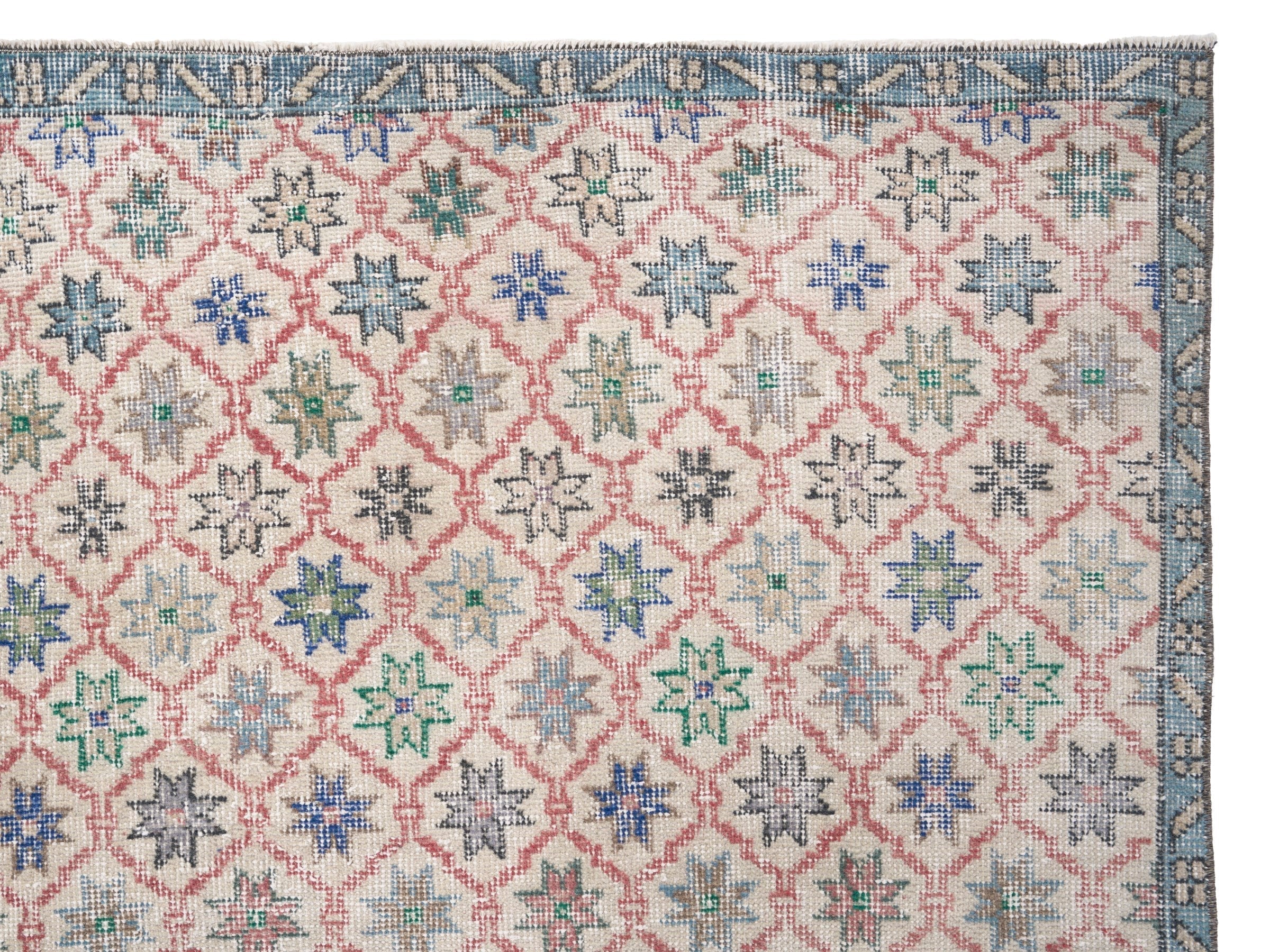 Turkish Isparta area rug in muted pink and dusty blue, view 8 of 10