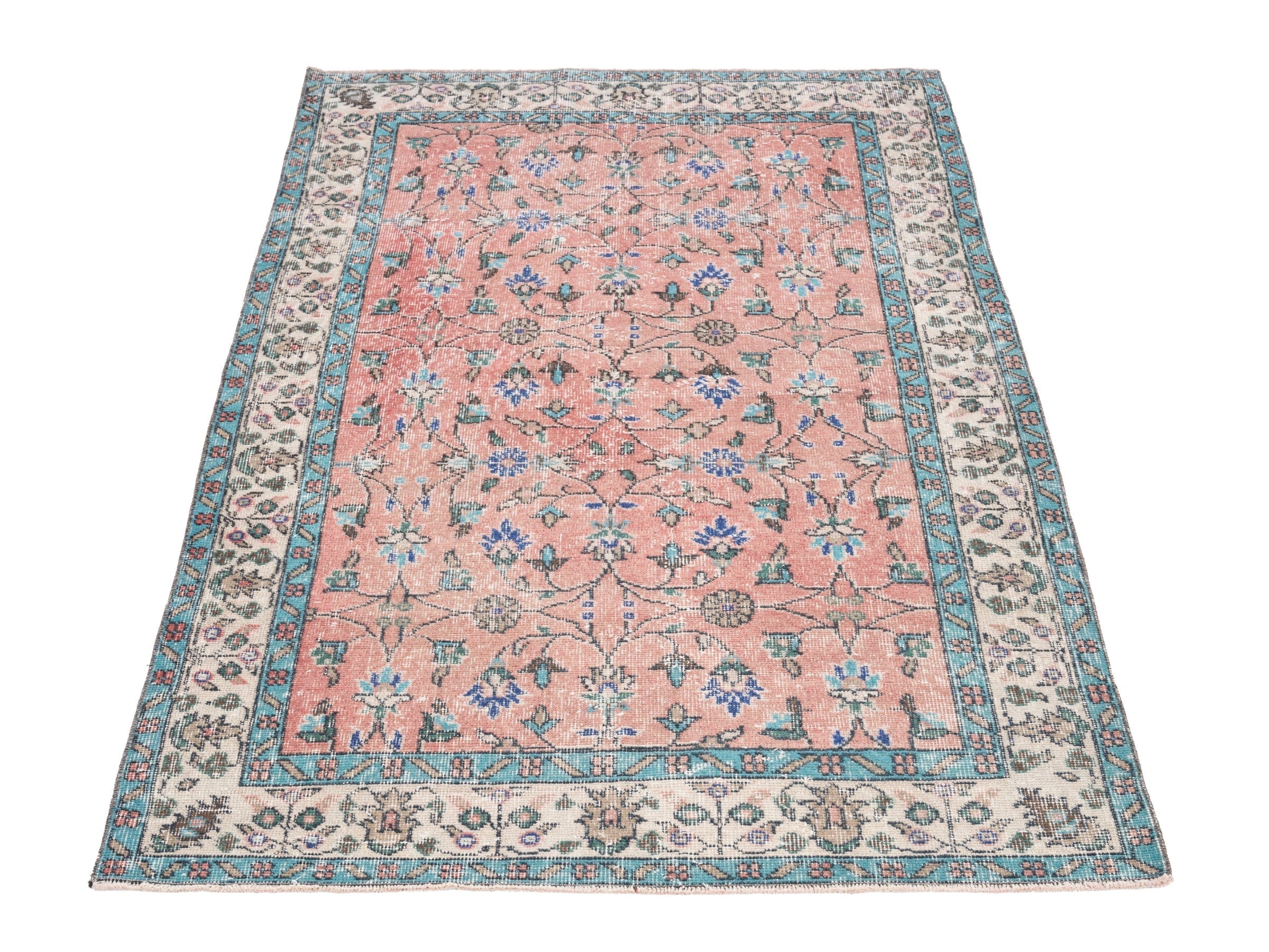 Turkish Isparta area rug in dusty rose and cream, view 2 of 10