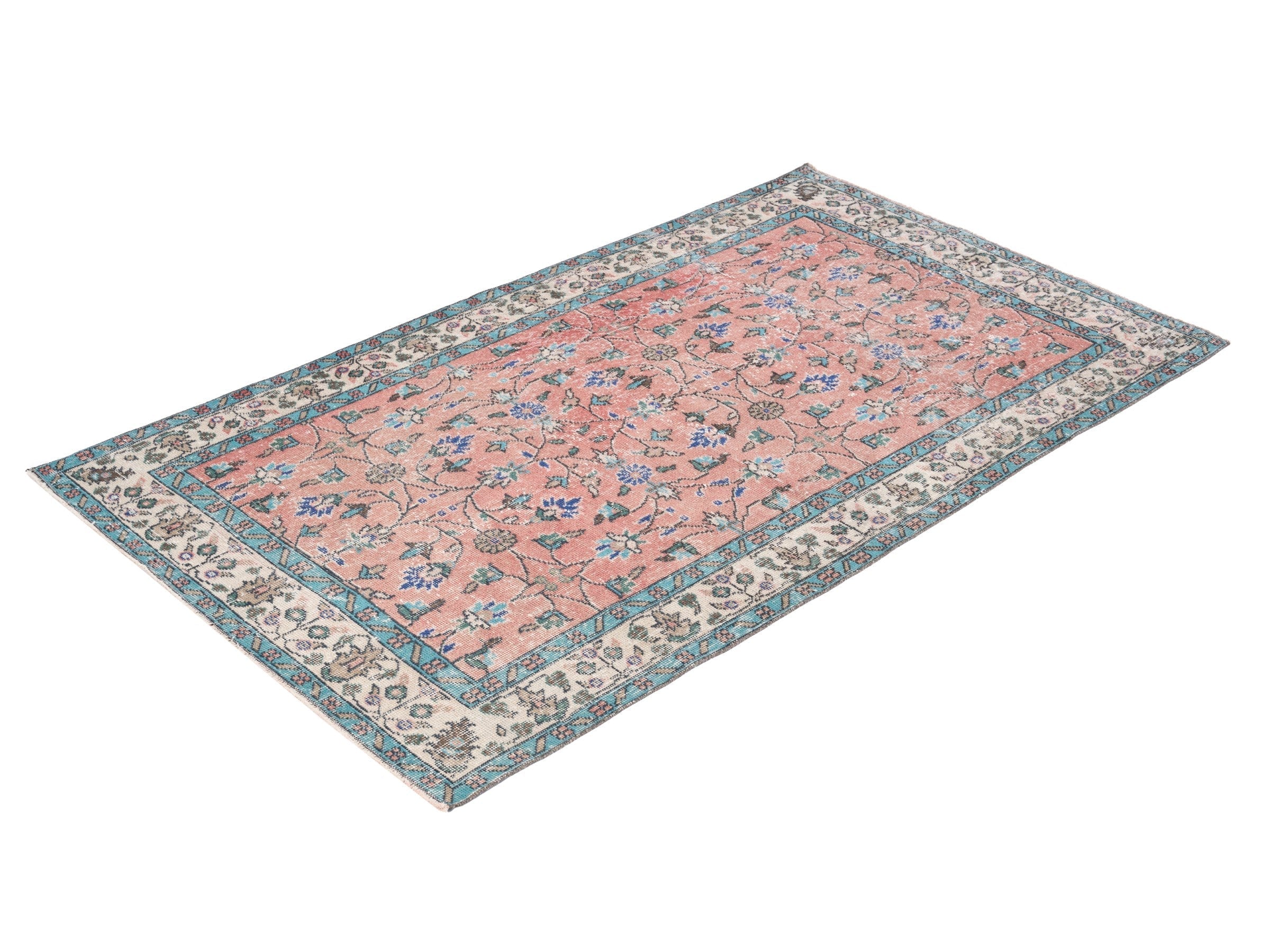 Turkish Isparta area rug in dusty rose and cream, view 3 of 10