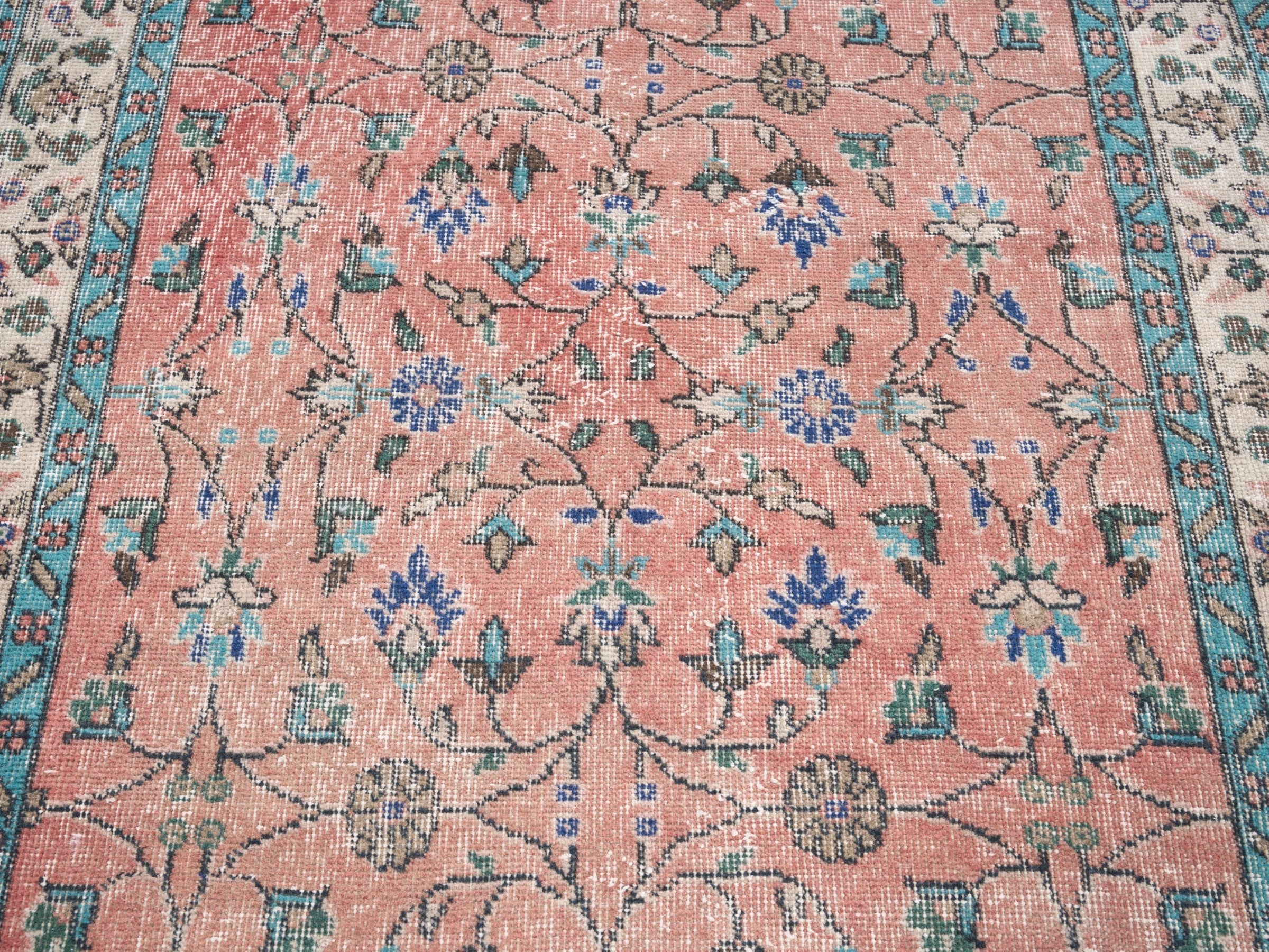Turkish Isparta area rug in dusty rose and cream, view 4 of 10