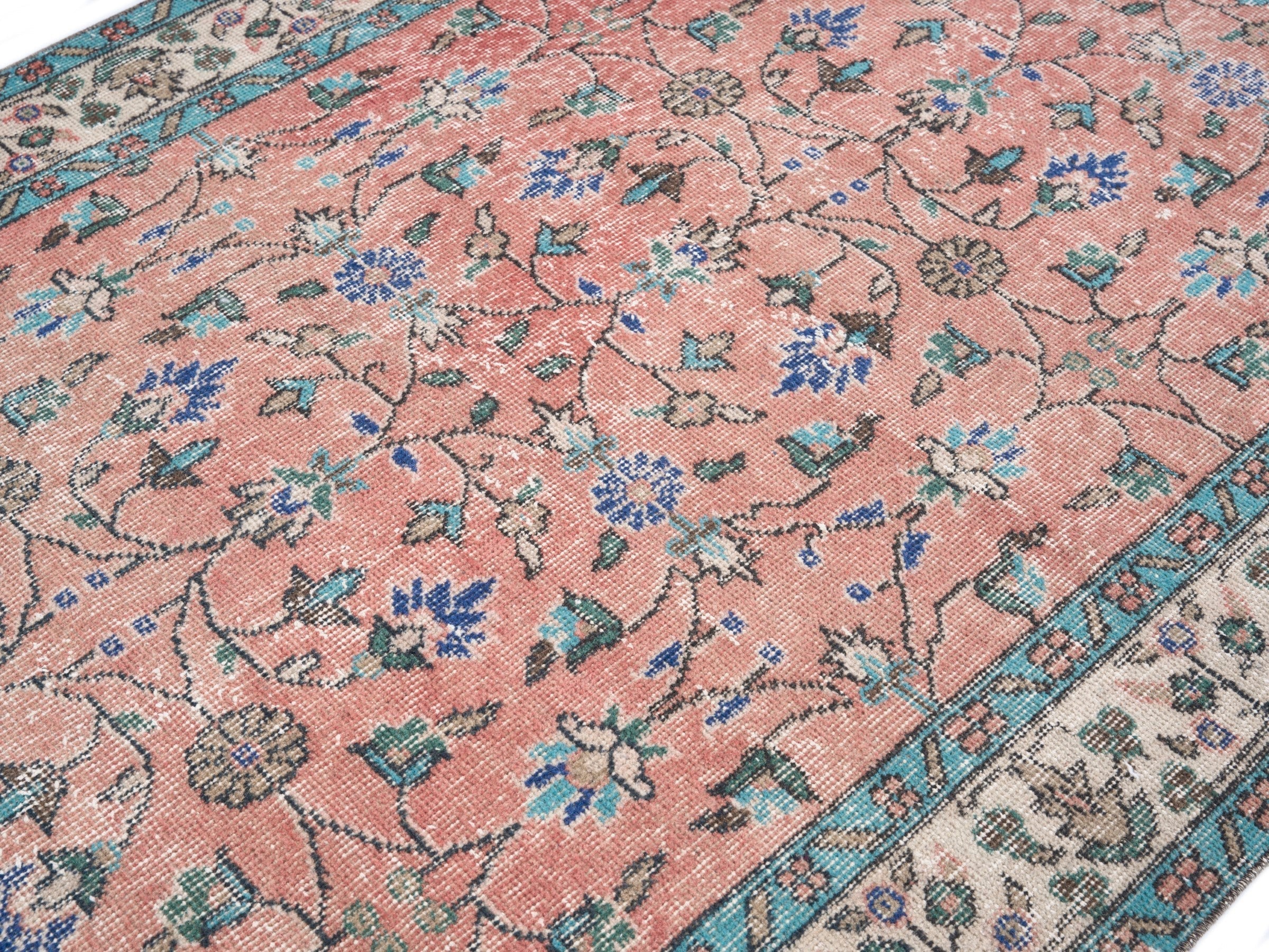 Turkish Isparta area rug in dusty rose and cream, view 5 of 10