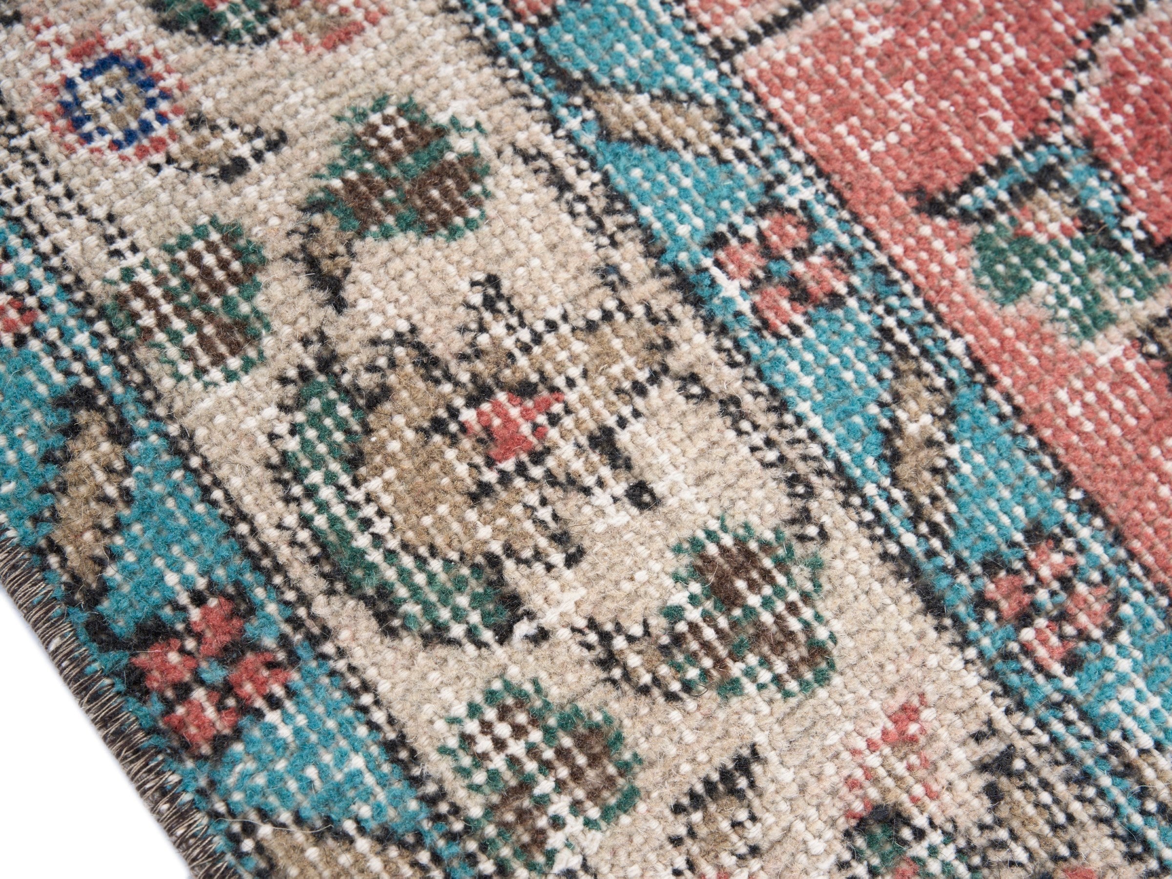 Turkish Isparta area rug in dusty rose and cream, view 6 of 10