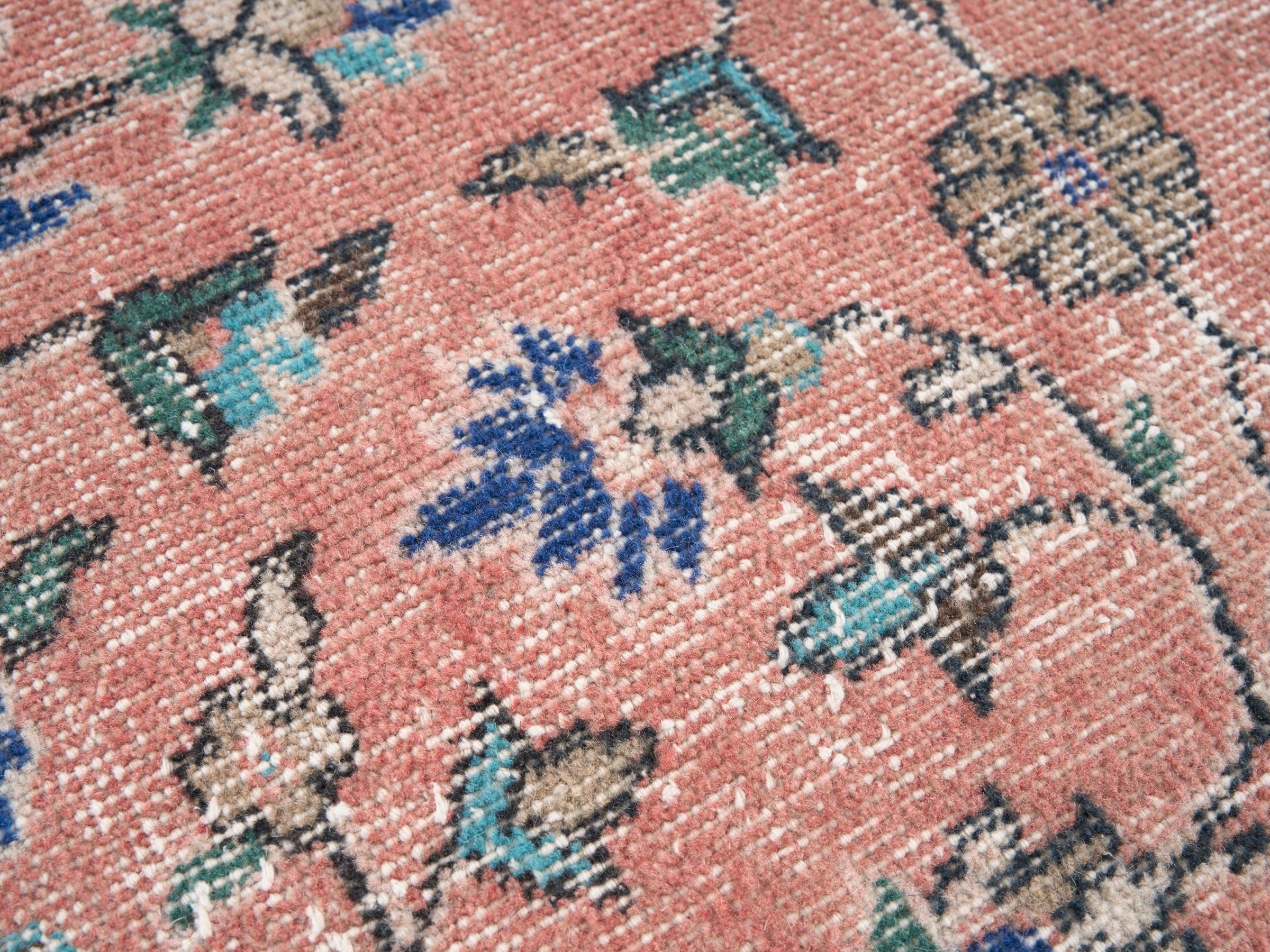 Turkish Isparta area rug in dusty rose and cream, view 7 of 10
