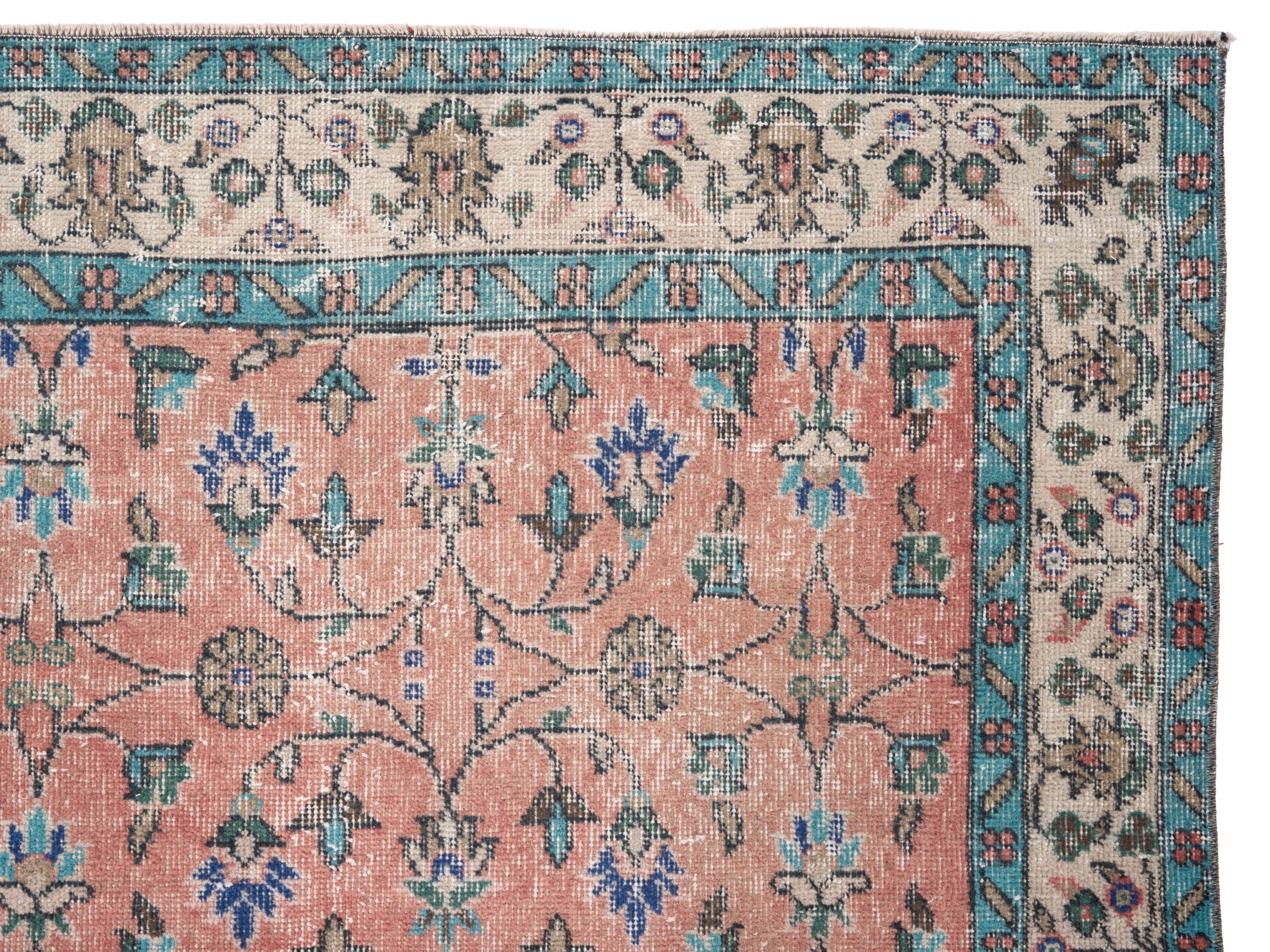 Turkish Isparta area rug in dusty rose and cream, view 8 of 10