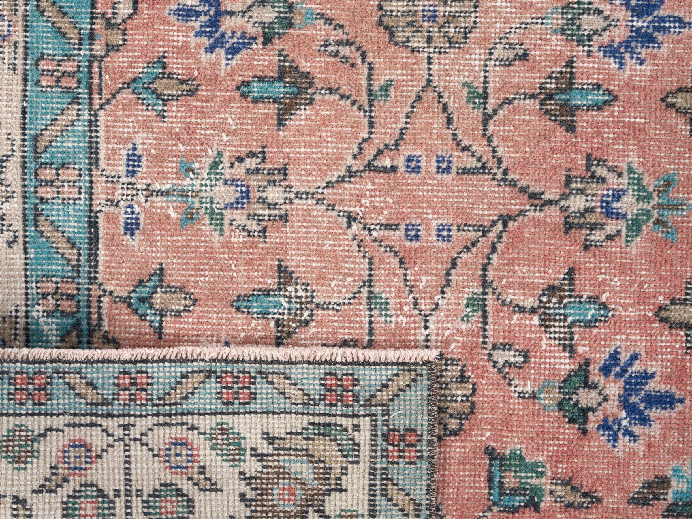 Turkish Isparta area rug in dusty rose and cream, view 10 of 10