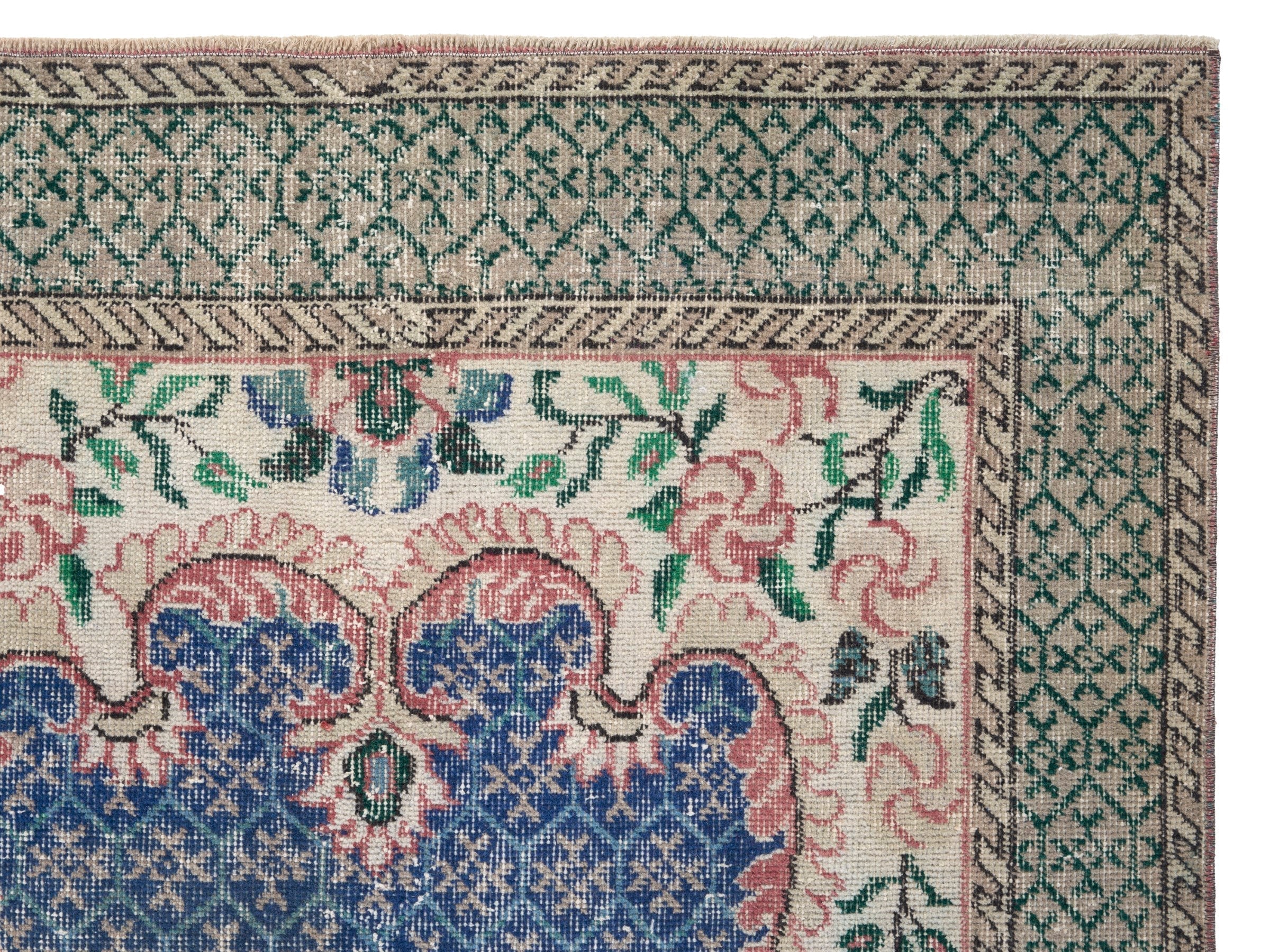 Turkish Isparta area rug in blue and sage, view 8 of 10