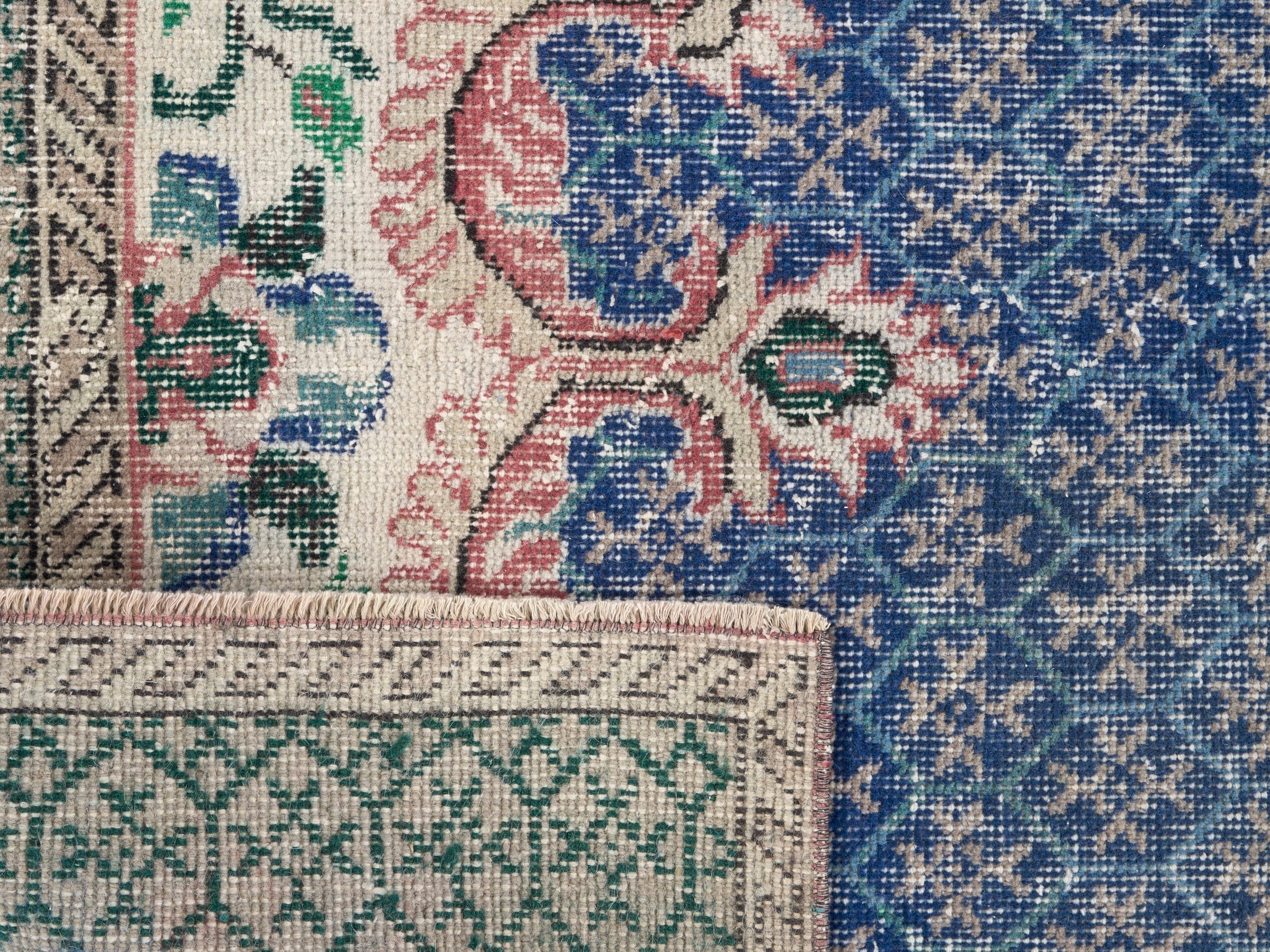 Turkish Isparta area rug in blue and sage, view 10 of 10