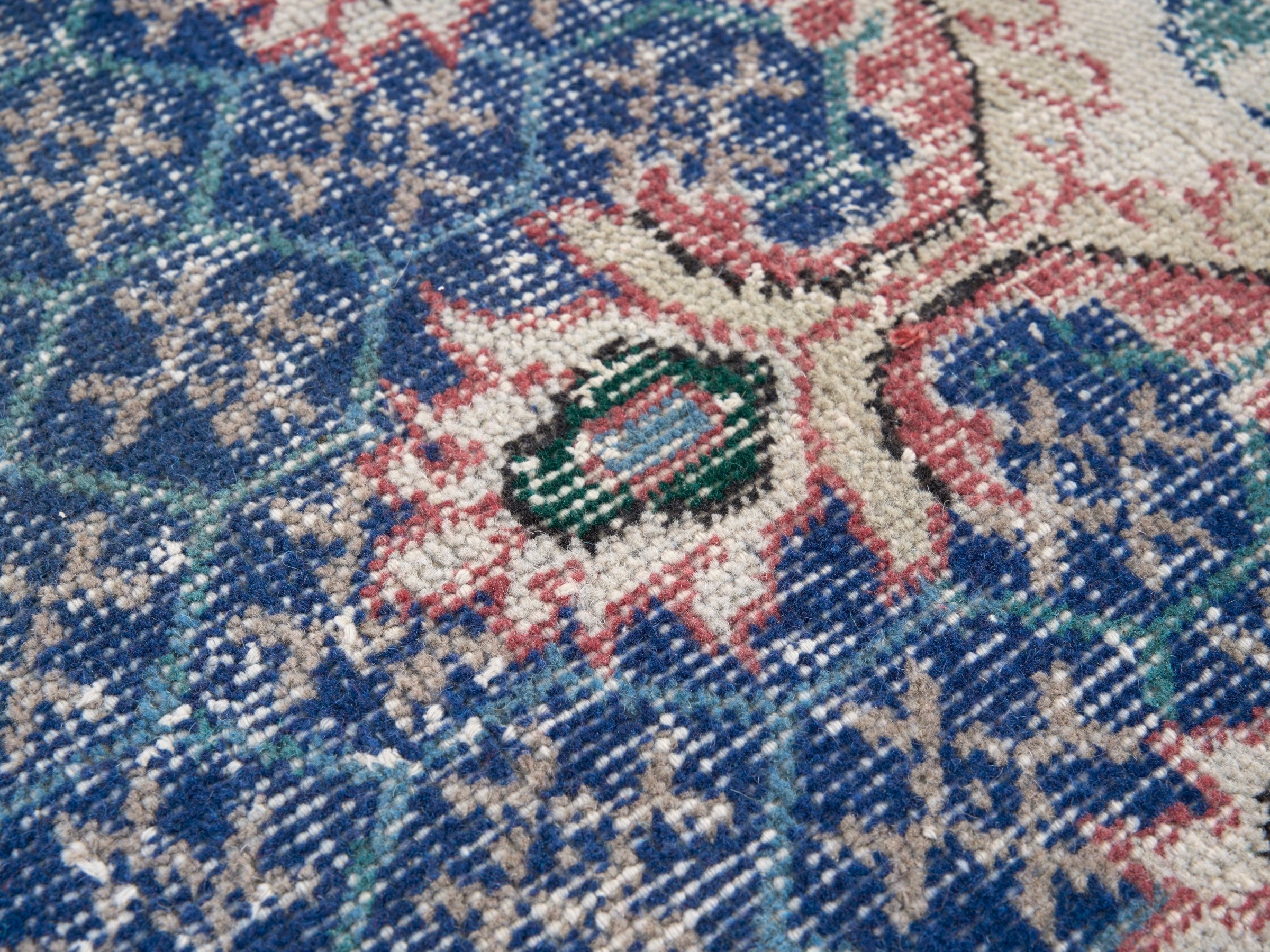 Turkish Isparta area rug in blue and sage, view 7 of 10