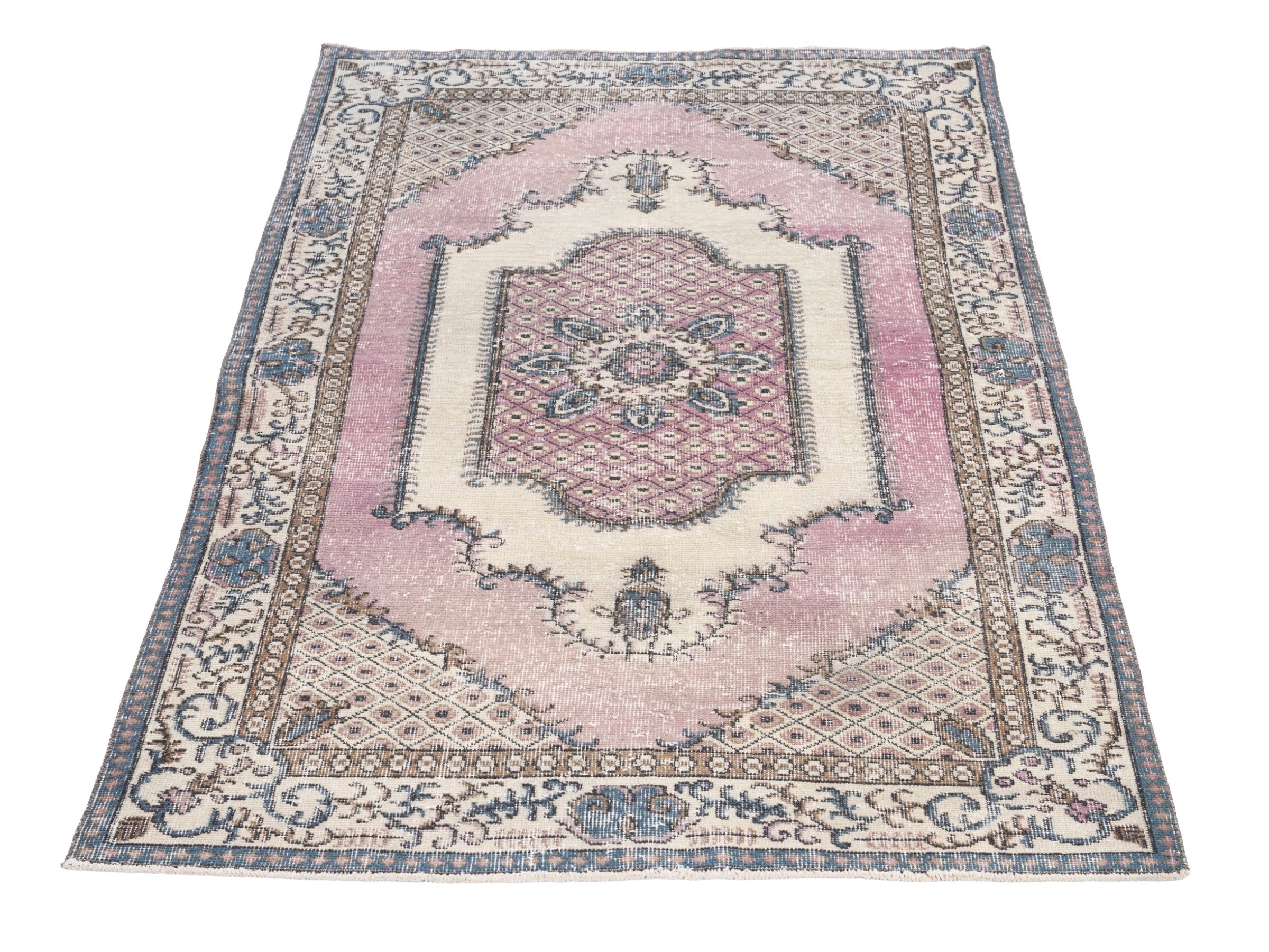 Turkish Isparta area rug in muted pink and cream, view 2 of 10