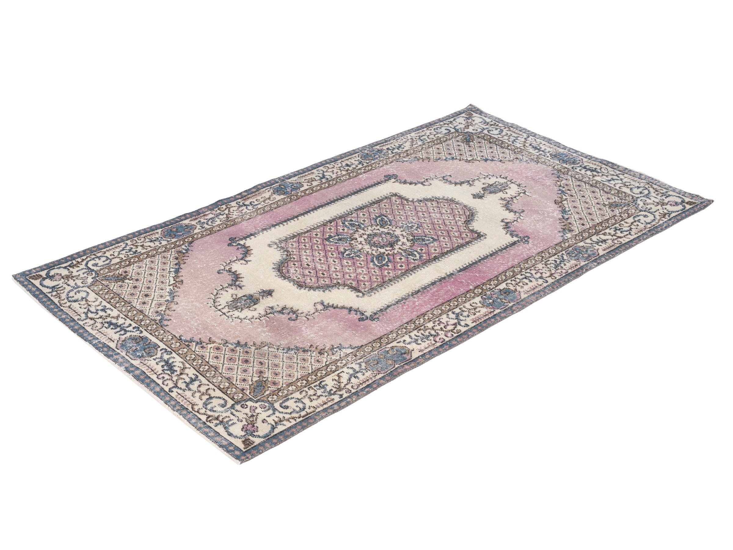Turkish Isparta area rug in muted pink and cream, view 3 of 10