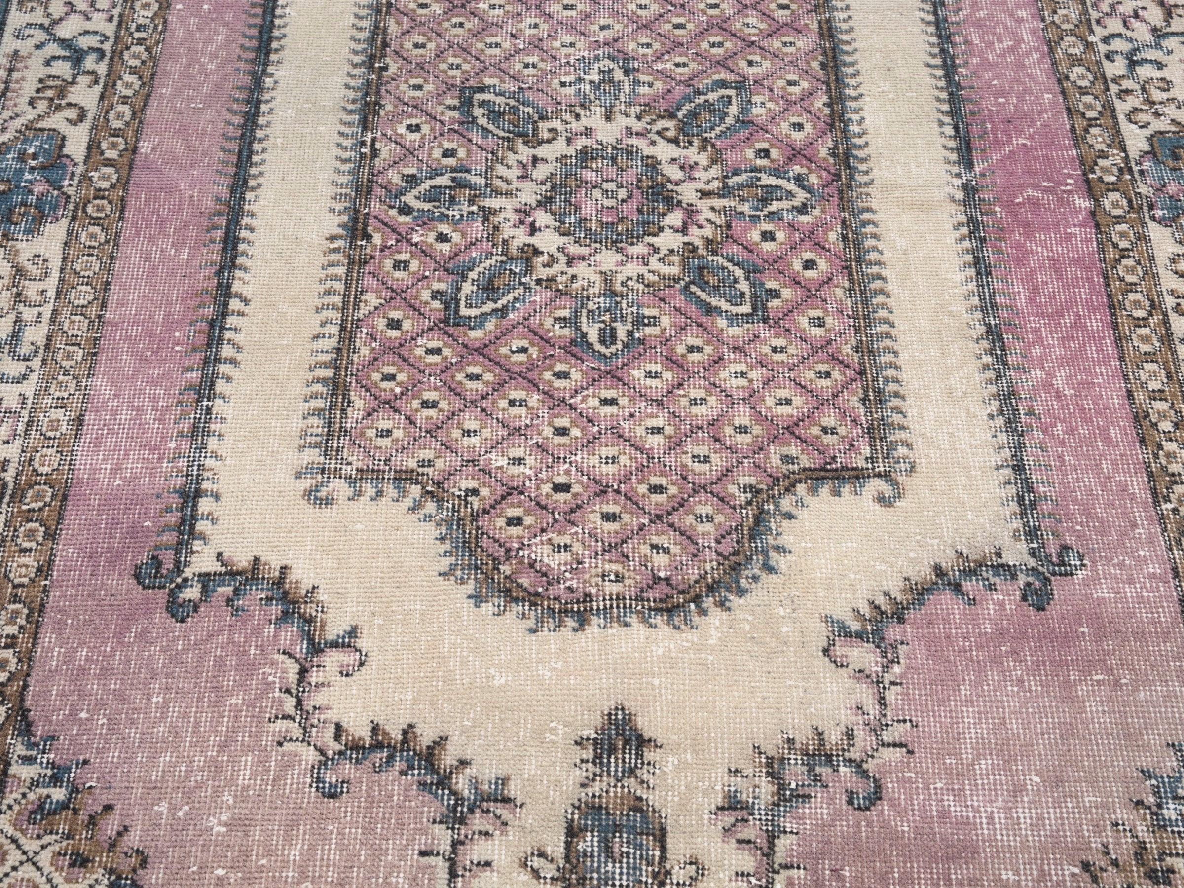 Turkish Isparta area rug in muted pink and cream, view 4 of 10