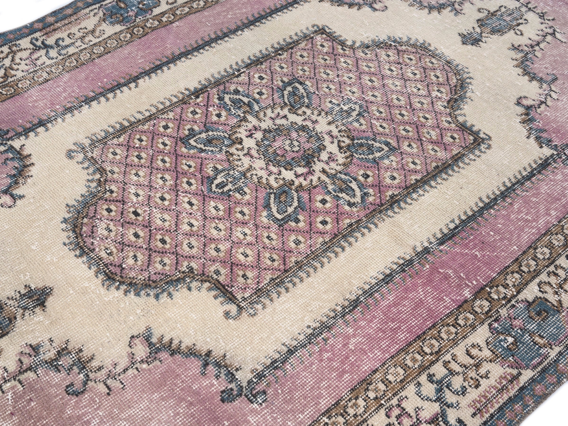 Turkish Isparta area rug in muted pink and cream, view 5 of 10