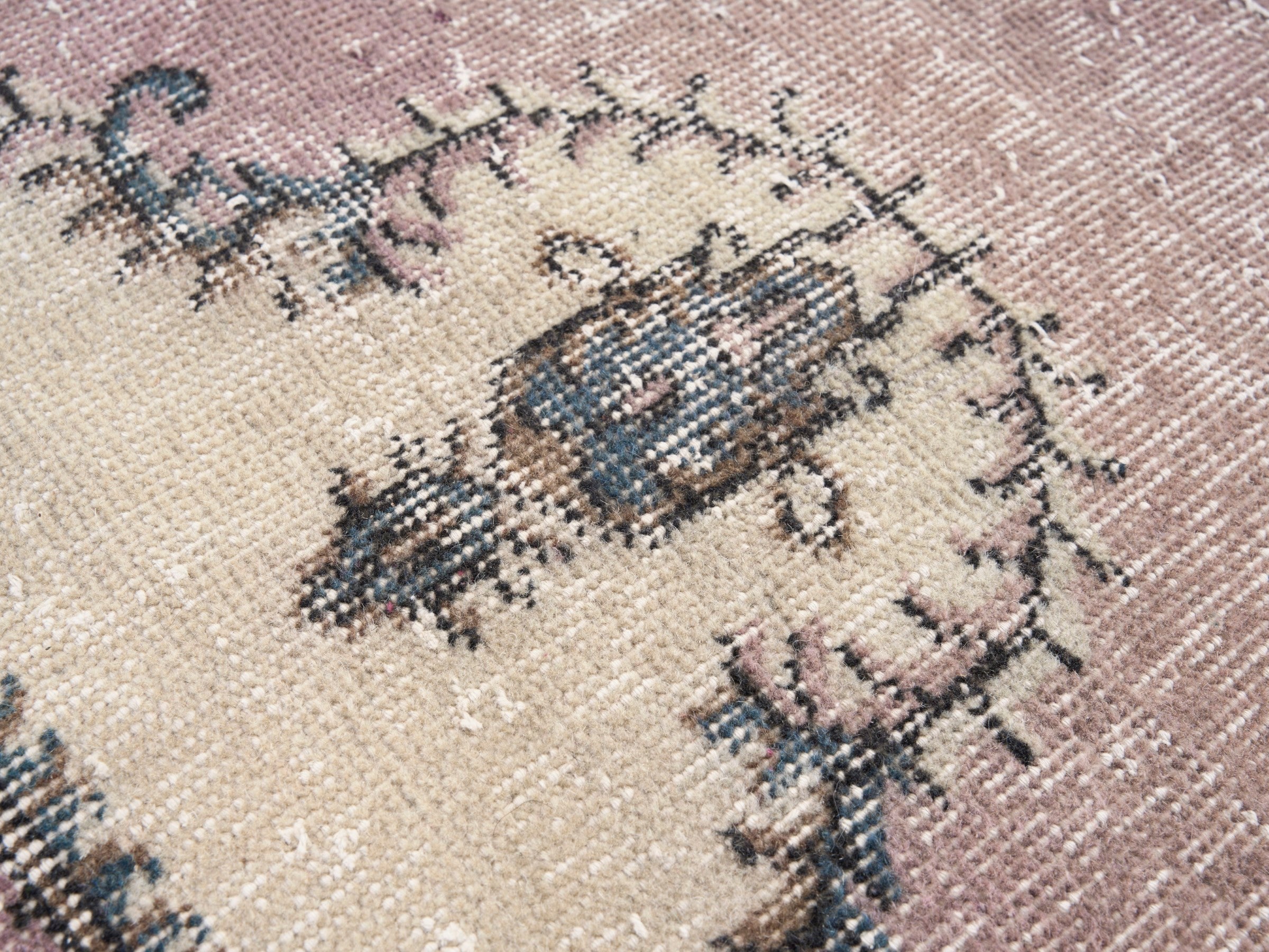 Turkish Isparta area rug in muted pink and cream, view 7 of 10