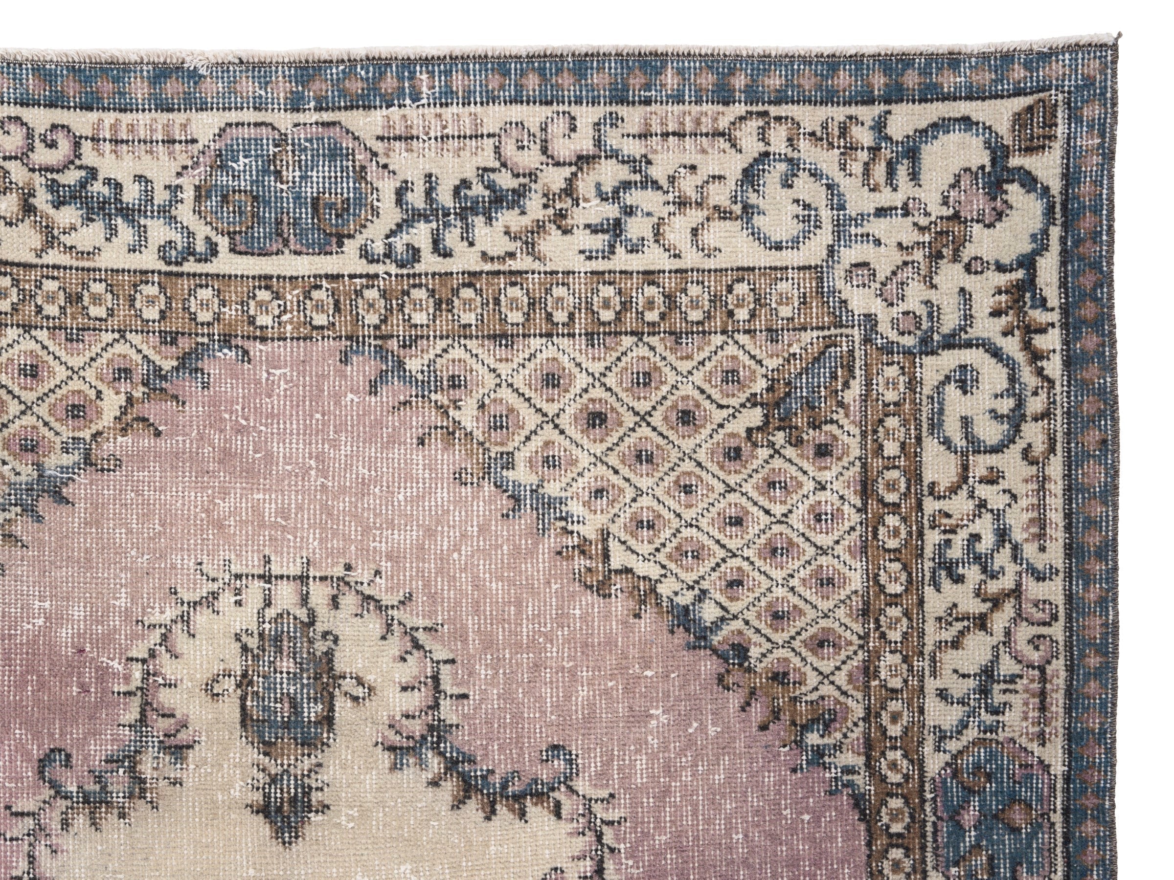 Turkish Isparta area rug in muted pink and cream, view 8 of 10