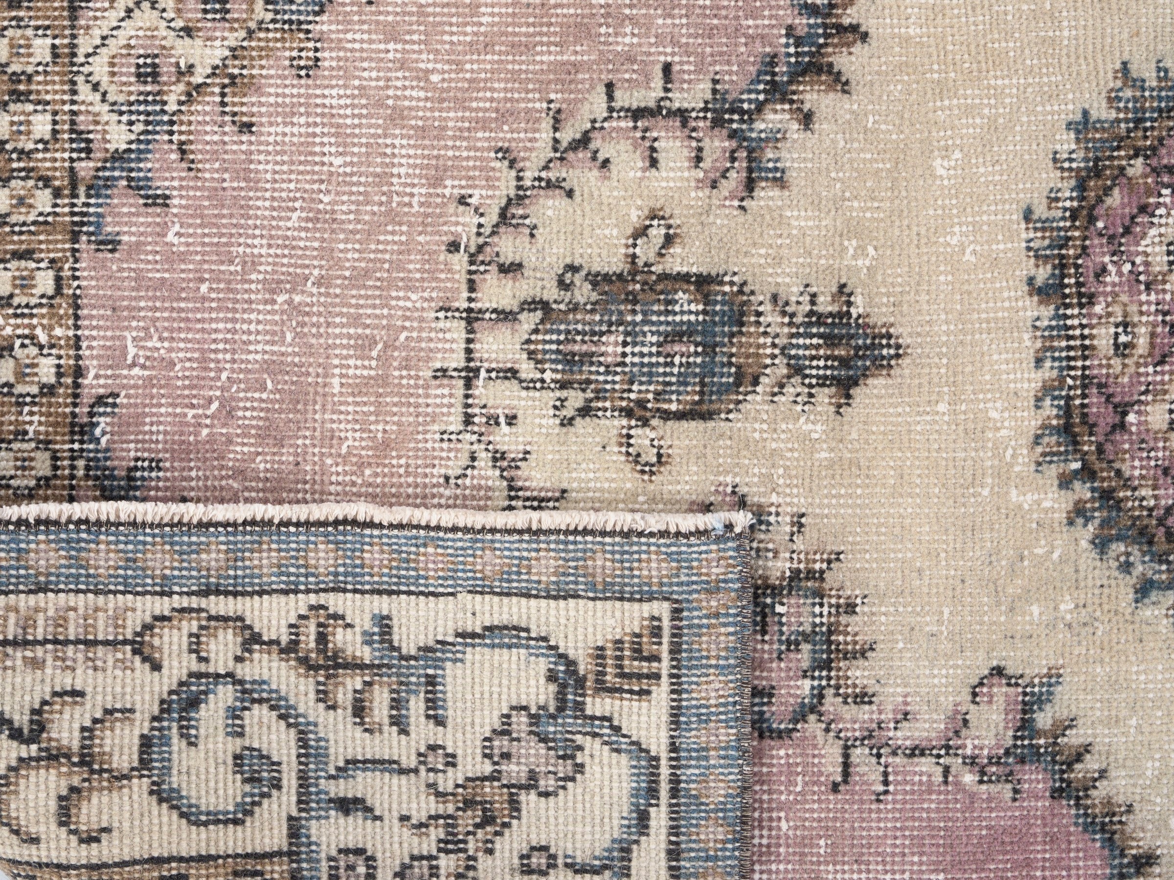 Turkish Isparta area rug in muted pink and cream, view 10 of 10