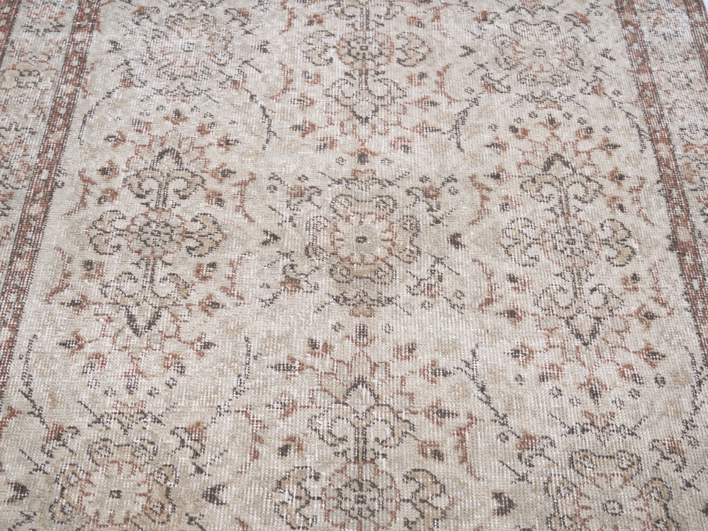Turkish Isparta area rug in cream and greige, view 4 of 10